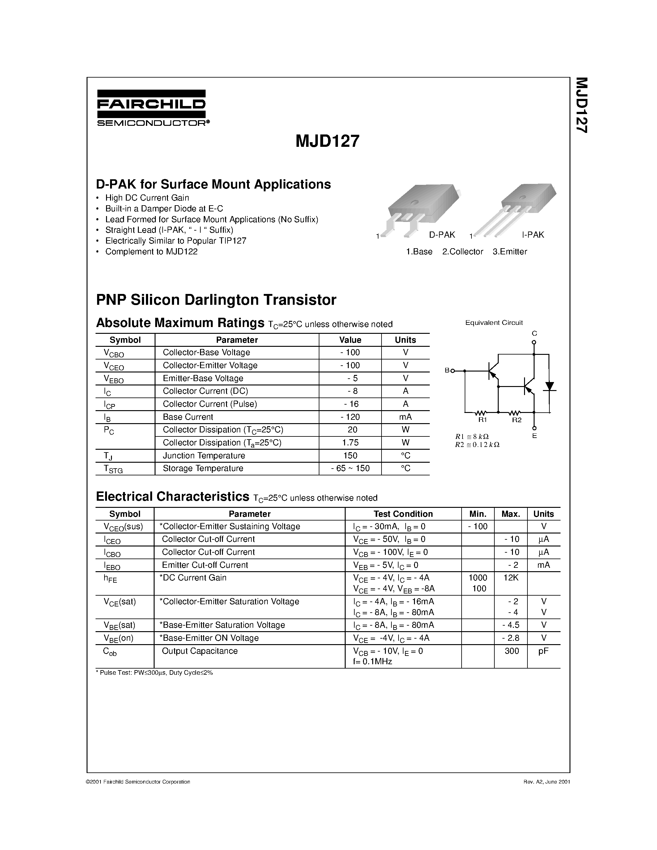 Даташит на микросхему MJD127 страница 1 Даташит MJD127 - Complementary Darlington Power Transistors страница 1