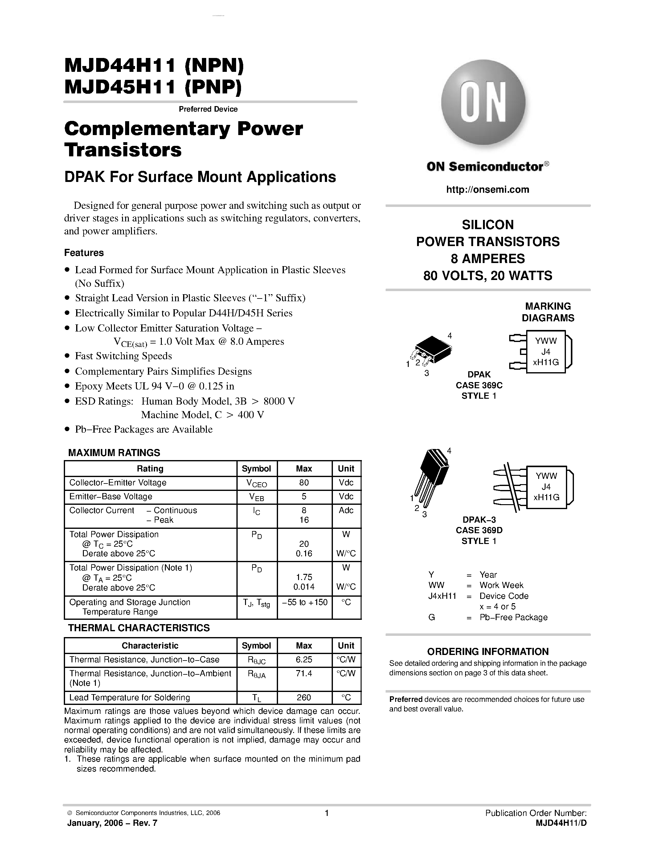 Даташит на микросхему MJD45H11 страница 1 Даташит MJD45H11 - SILICON POWER TRANSISTORS страница 1