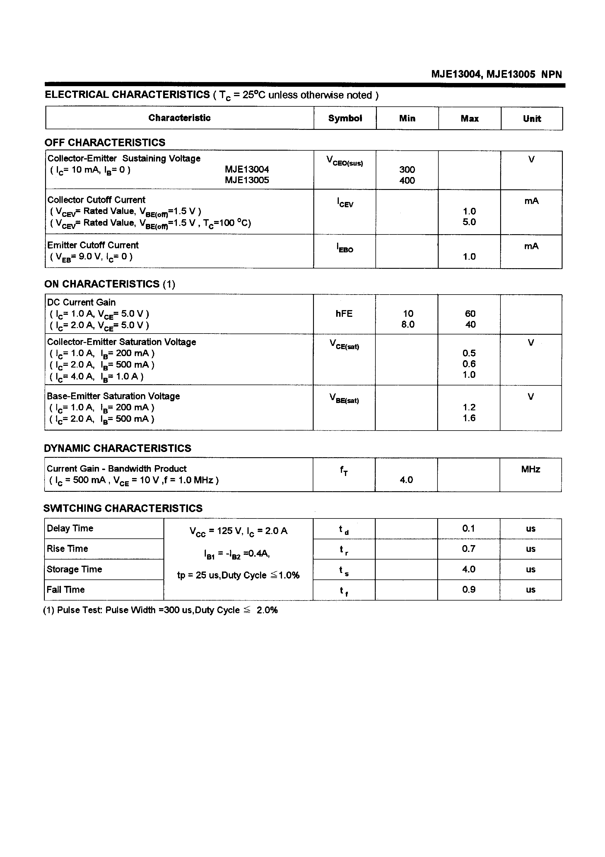 Datasheet MJE13004 - POWER TRANSISTORS(4A /300-400V /75W) page 2