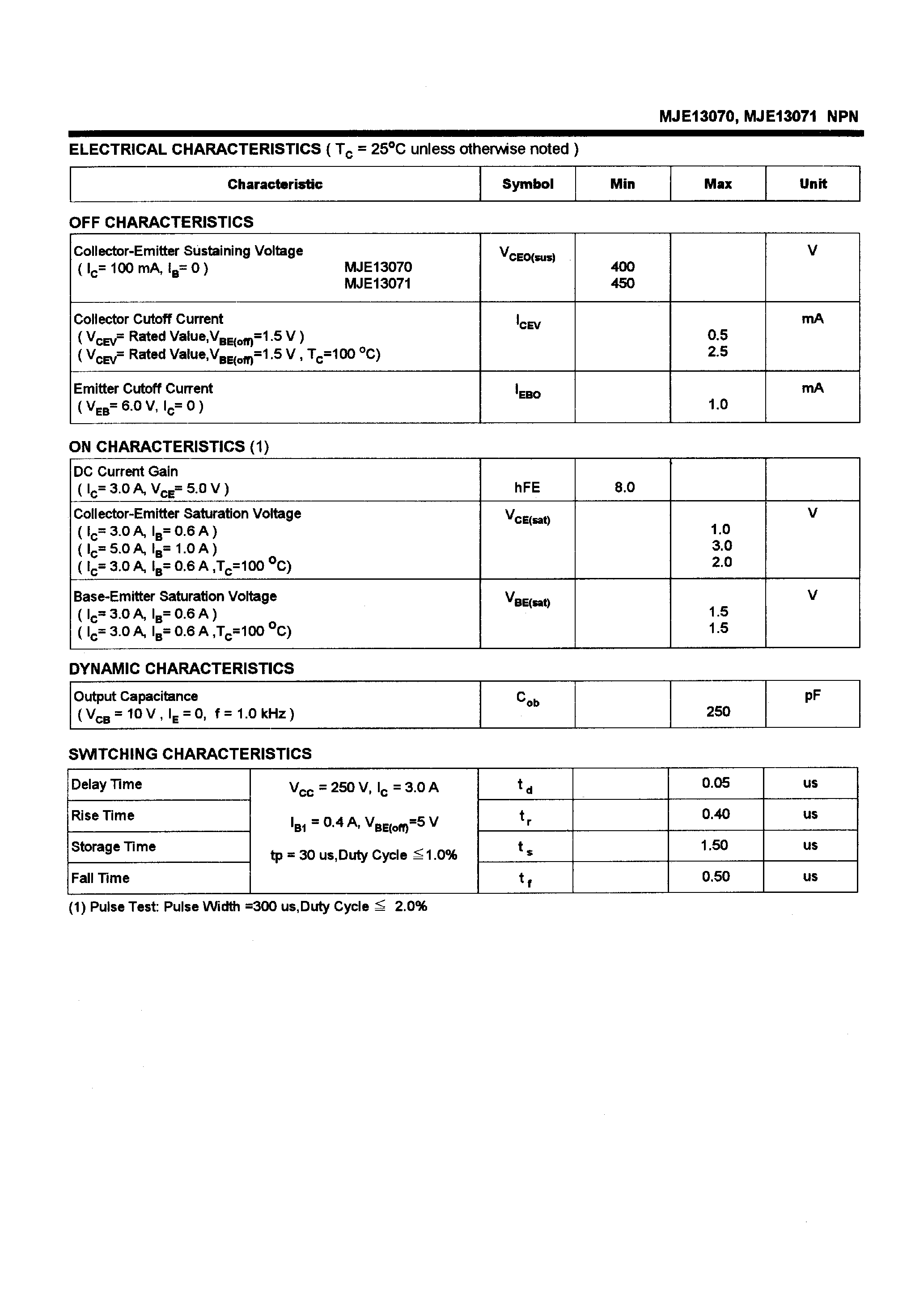 Datasheet MJE13070 - POWER TRANSISTORS(5A /400-450V /80W) page 2