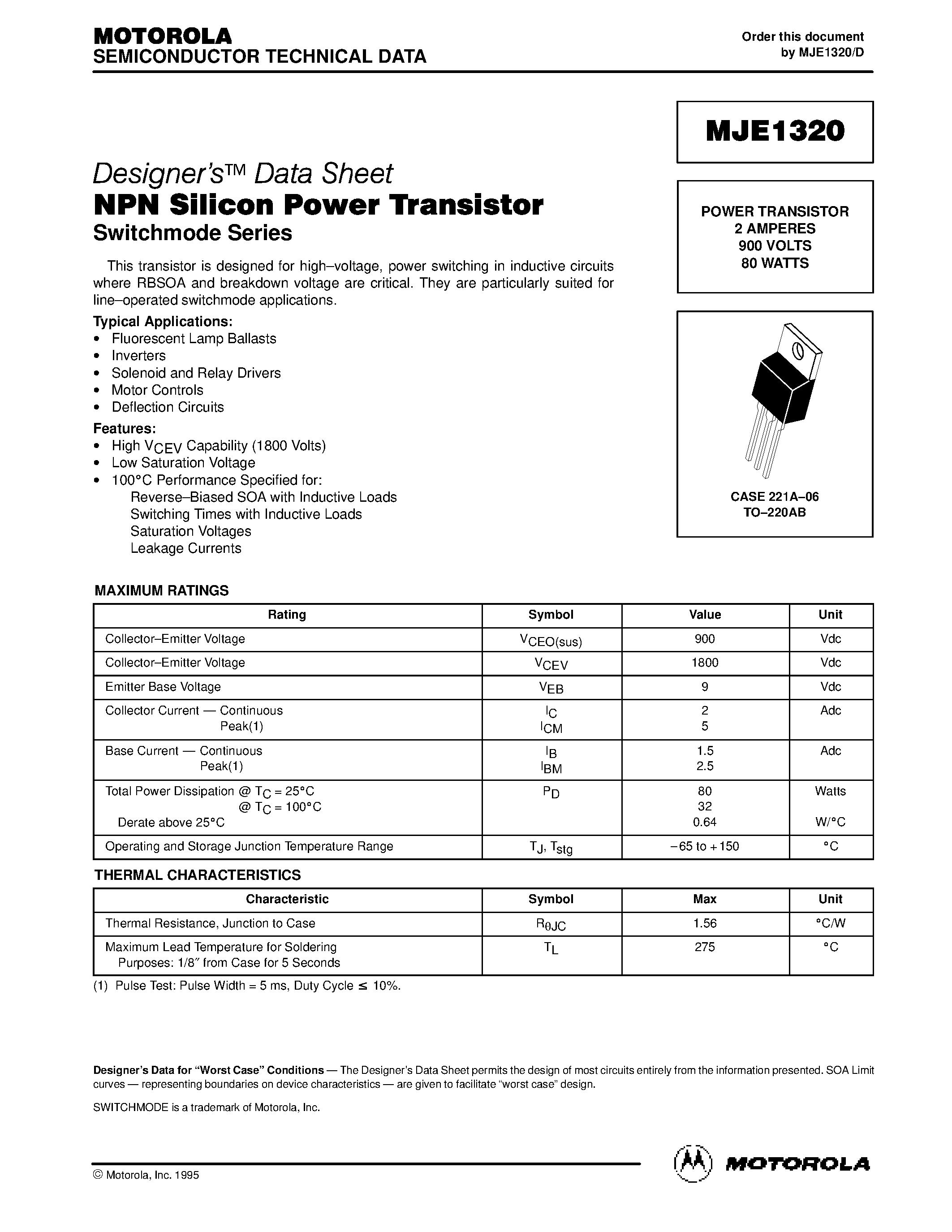 Datasheet MJE1320 - POWER TRANSISTOR page 1