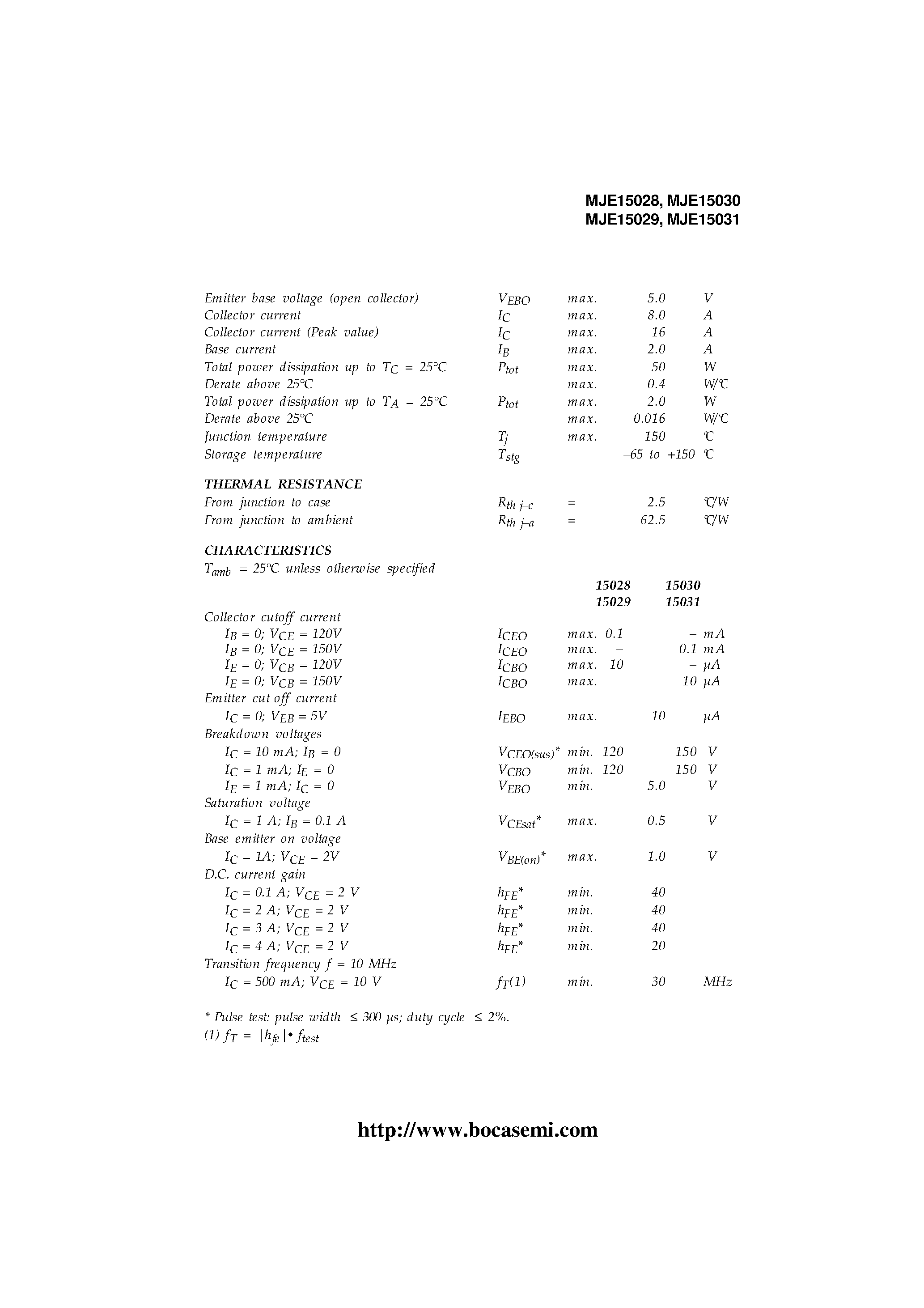 Datasheet MJE15029 page 2 Datasheet MJE15029 - HIGH FREQUENCY DRIVERS IN AUDIO AMPLIFIERS page 2
