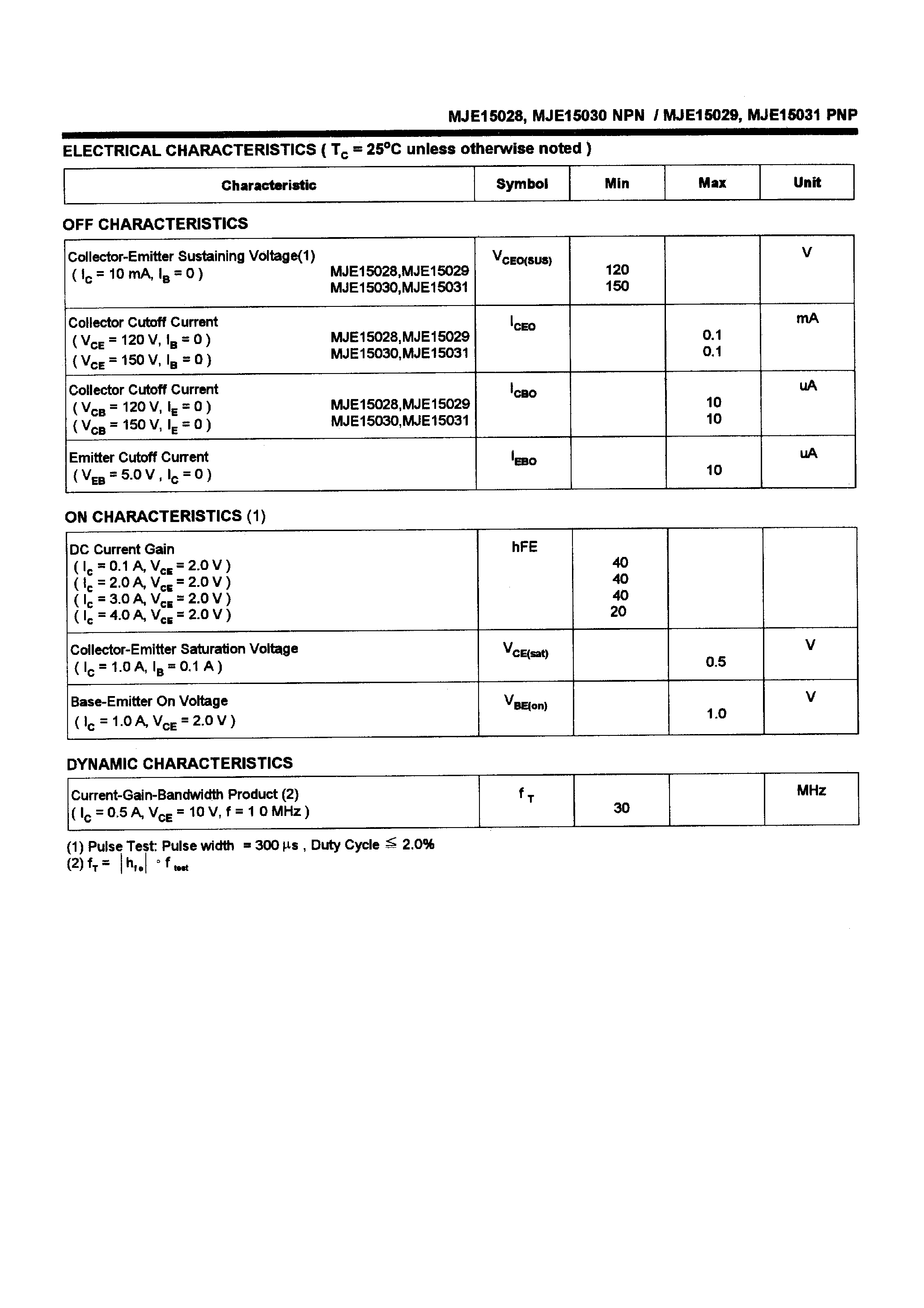 Datasheet MJE15030 - POWER TRANSISTORS(8.0A /120-150V /50W) page 2