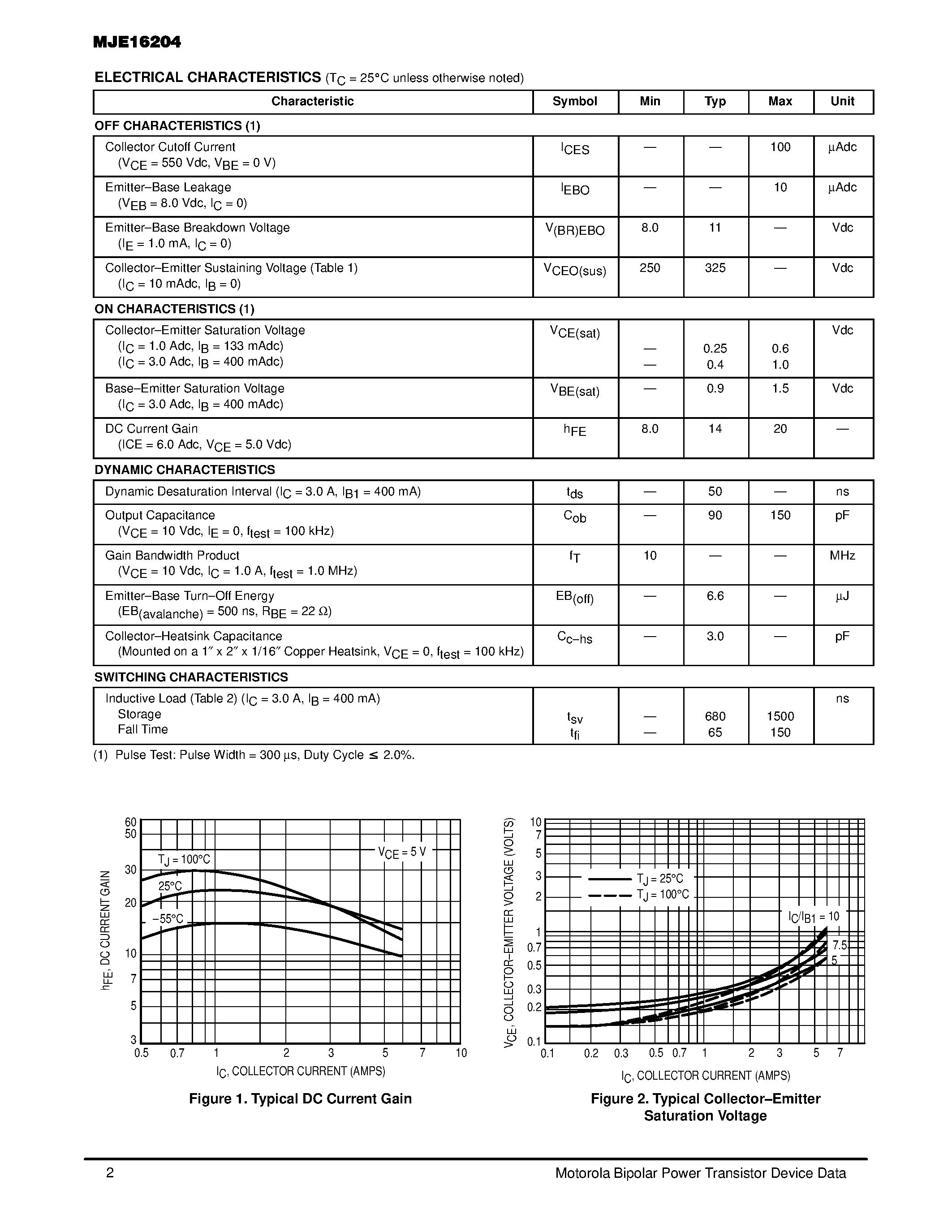 Datasheet MJE16204 - POWER TRANSISTORS 6.0 AMPERES 550 VOLTS-. VCES 45 AND 80 WATTS page 2