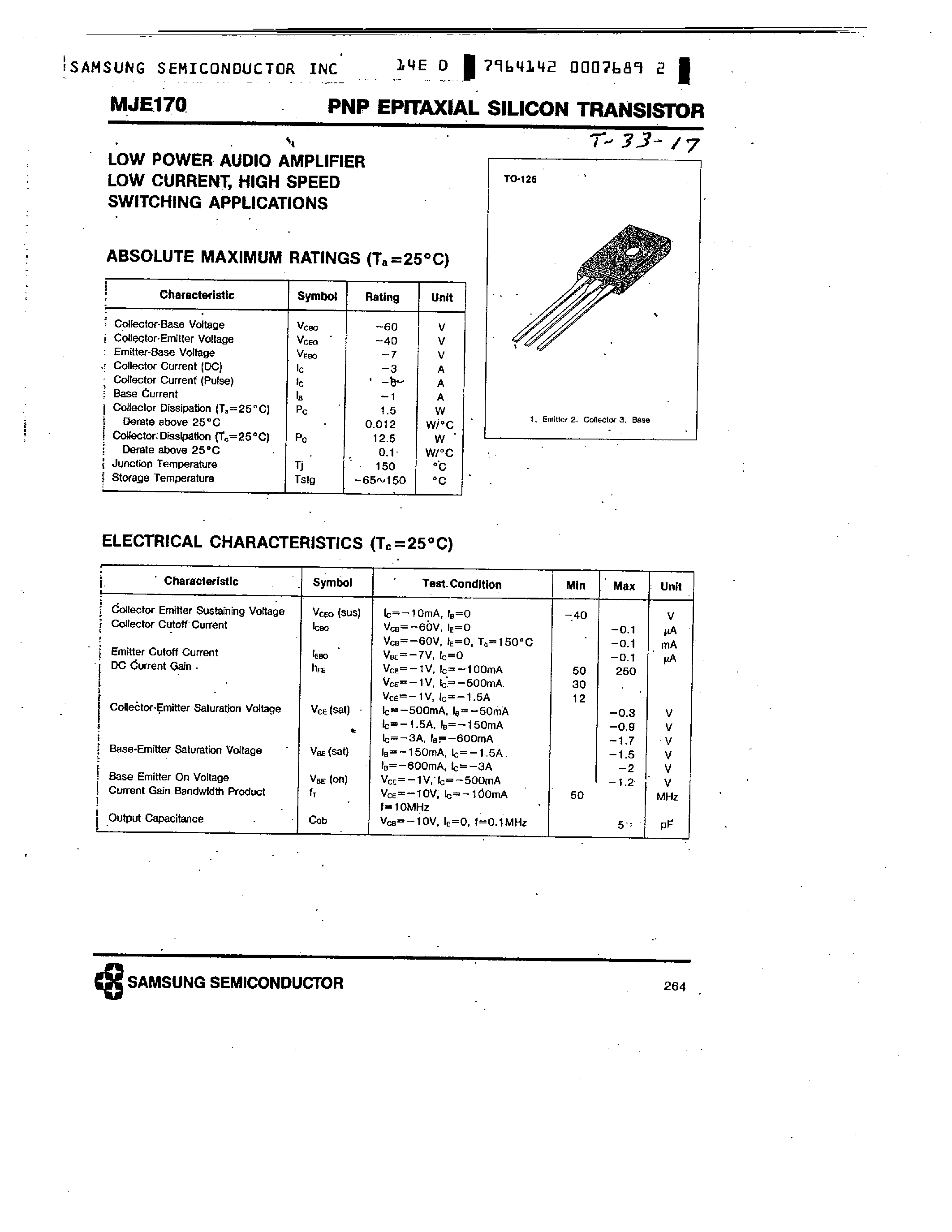 Datasheet MJE170 - PNP (LOW POWER AUDIO AMPLIFIER) page 1