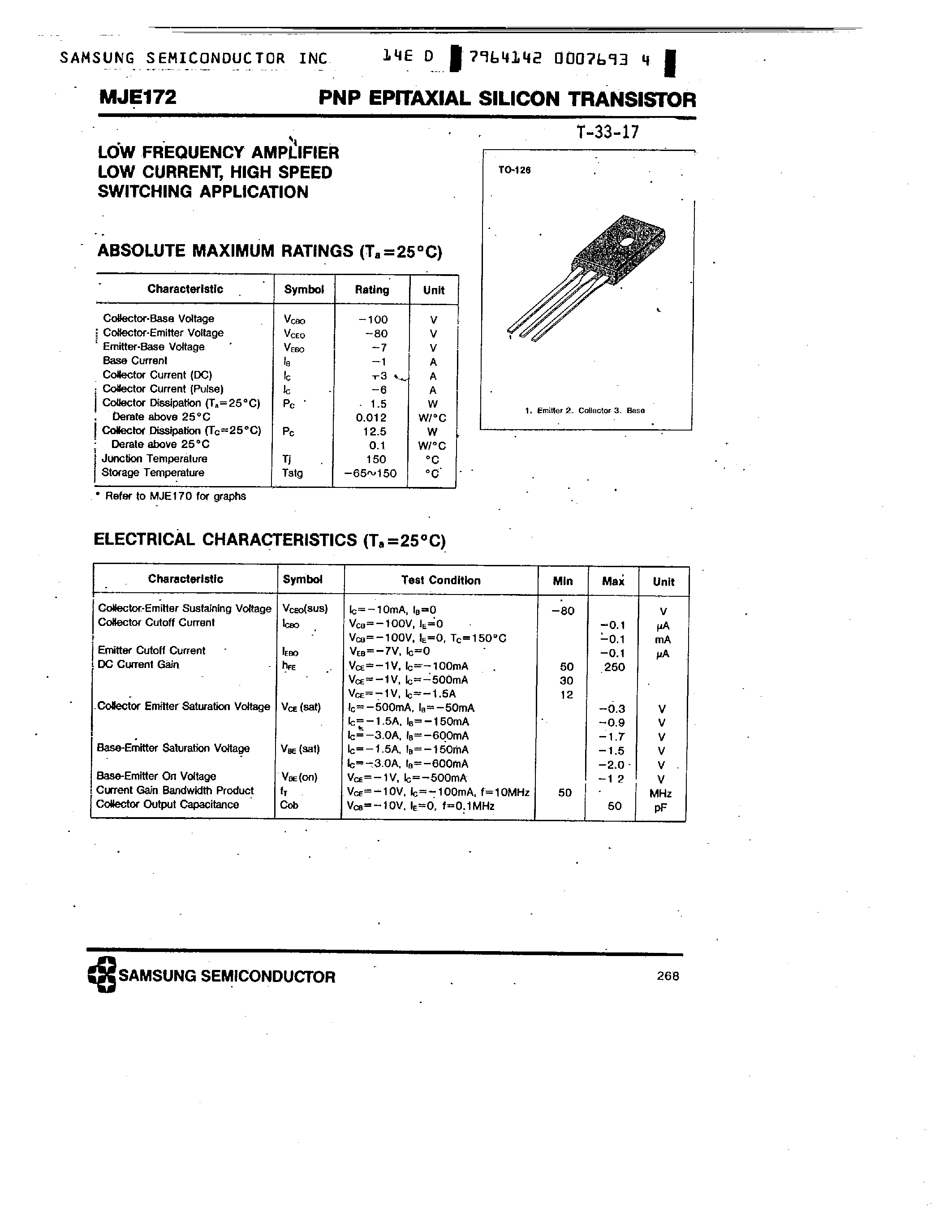 Datasheet MJE172 - PNP (LOW FREQUENCY AMPLIFIER) page 1