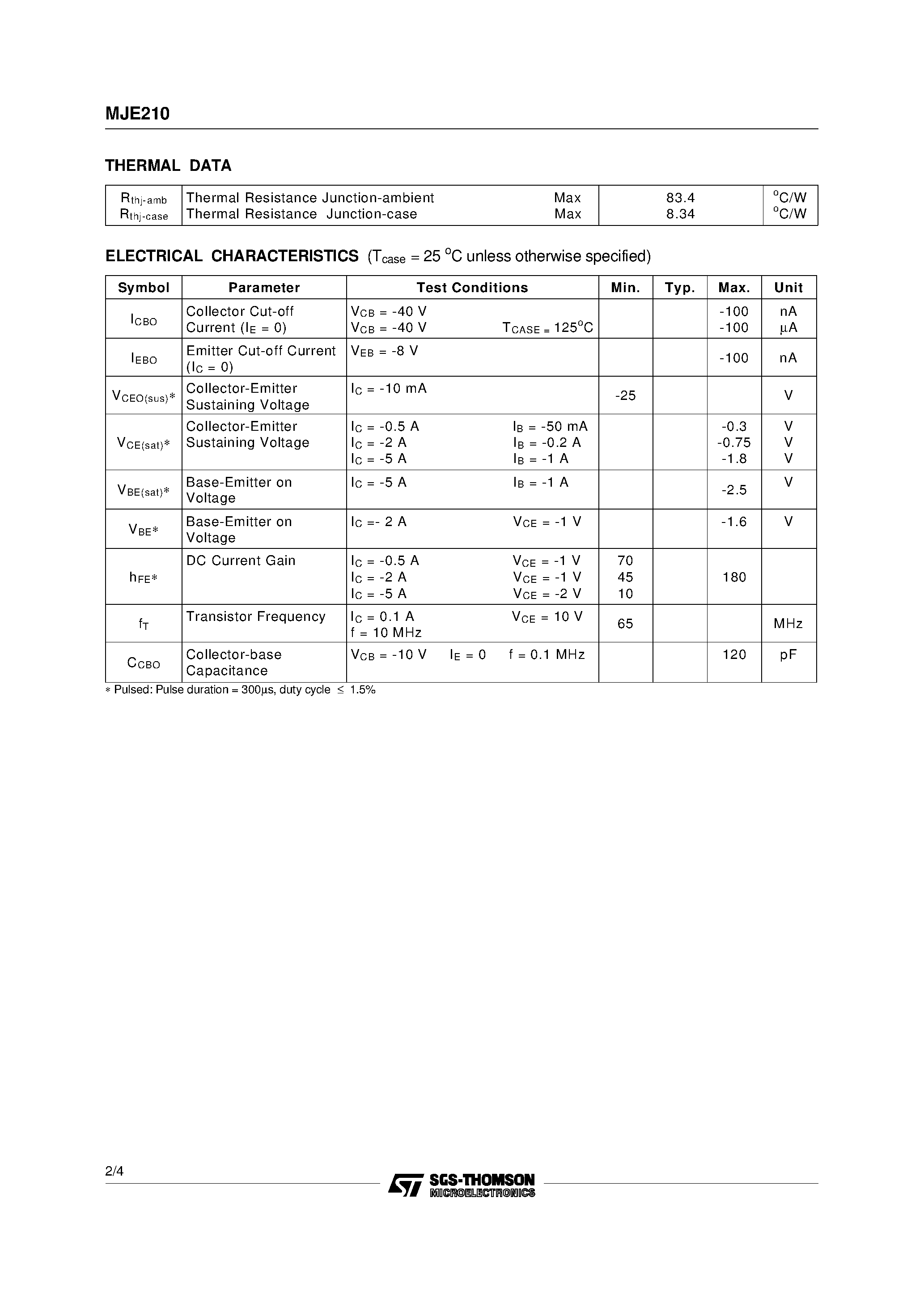 Datasheet MJE210 - SILICON PNP TRANSISTOR page 2