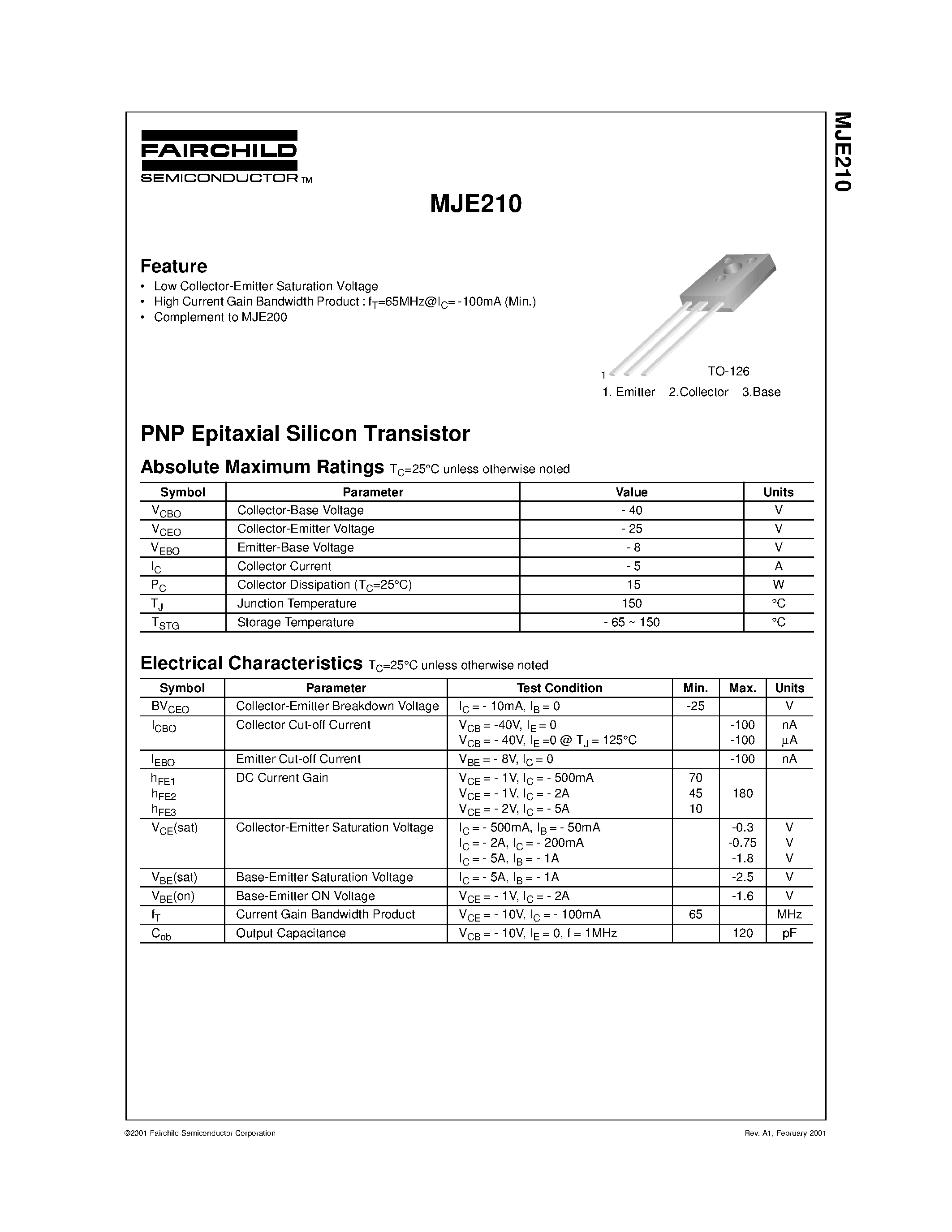 Datasheet MJE210 - Feature page 1