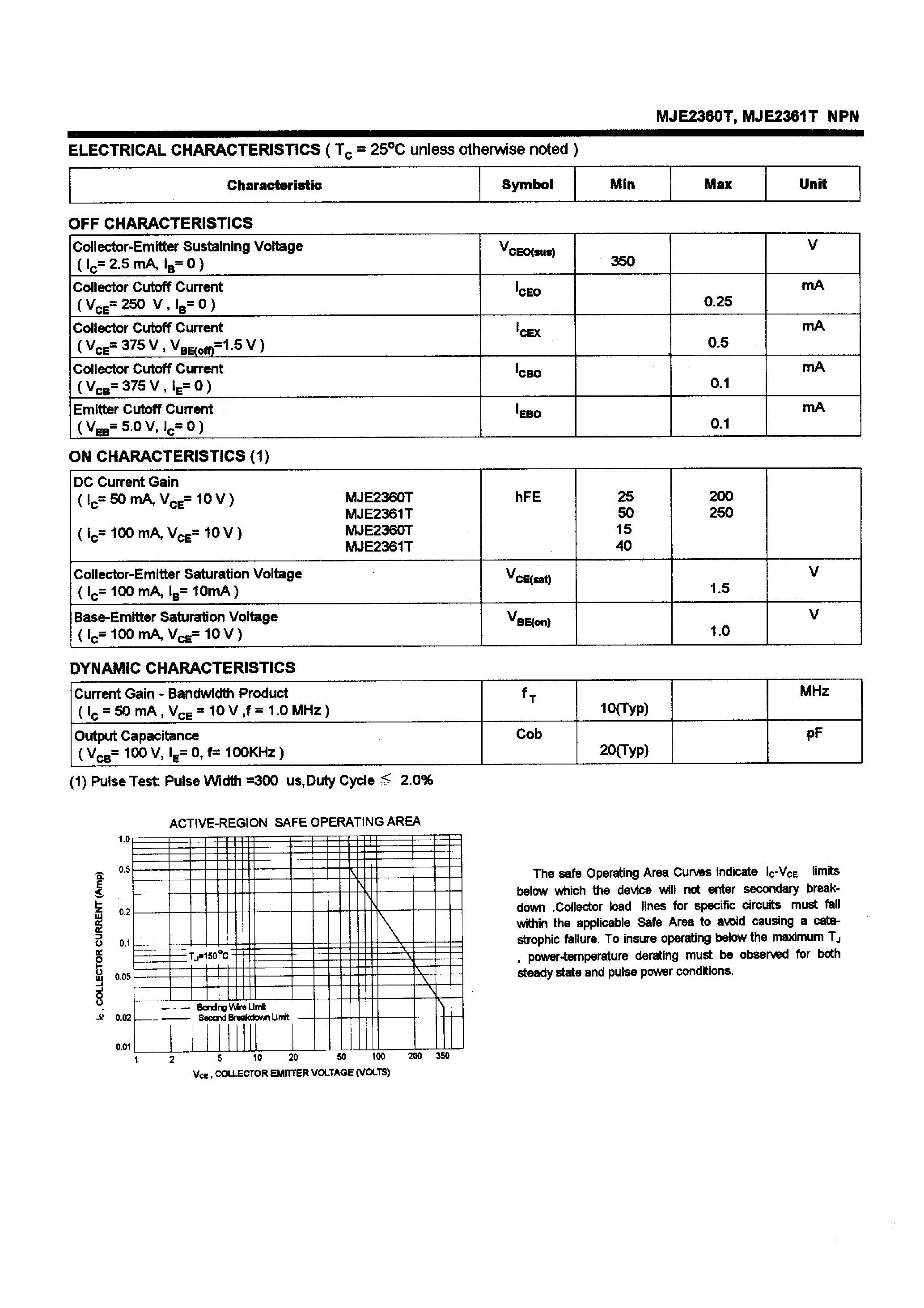 Datasheet MJE2360T - POWER TRANSISTORS(0.5A /350V /30W) page 2