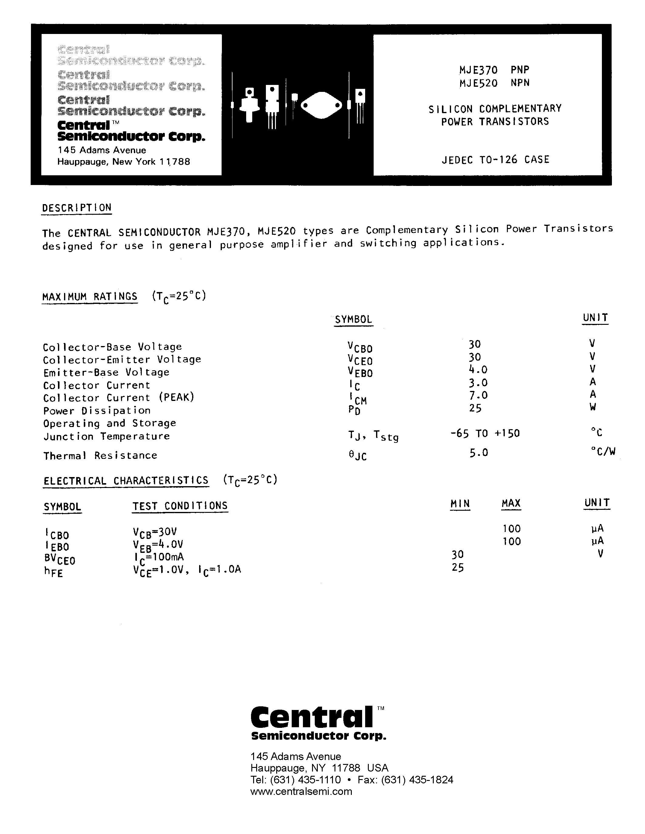 Datasheet MJE520 - SILICON COMPLEMENTARY POWER TRANSISTORS page 1