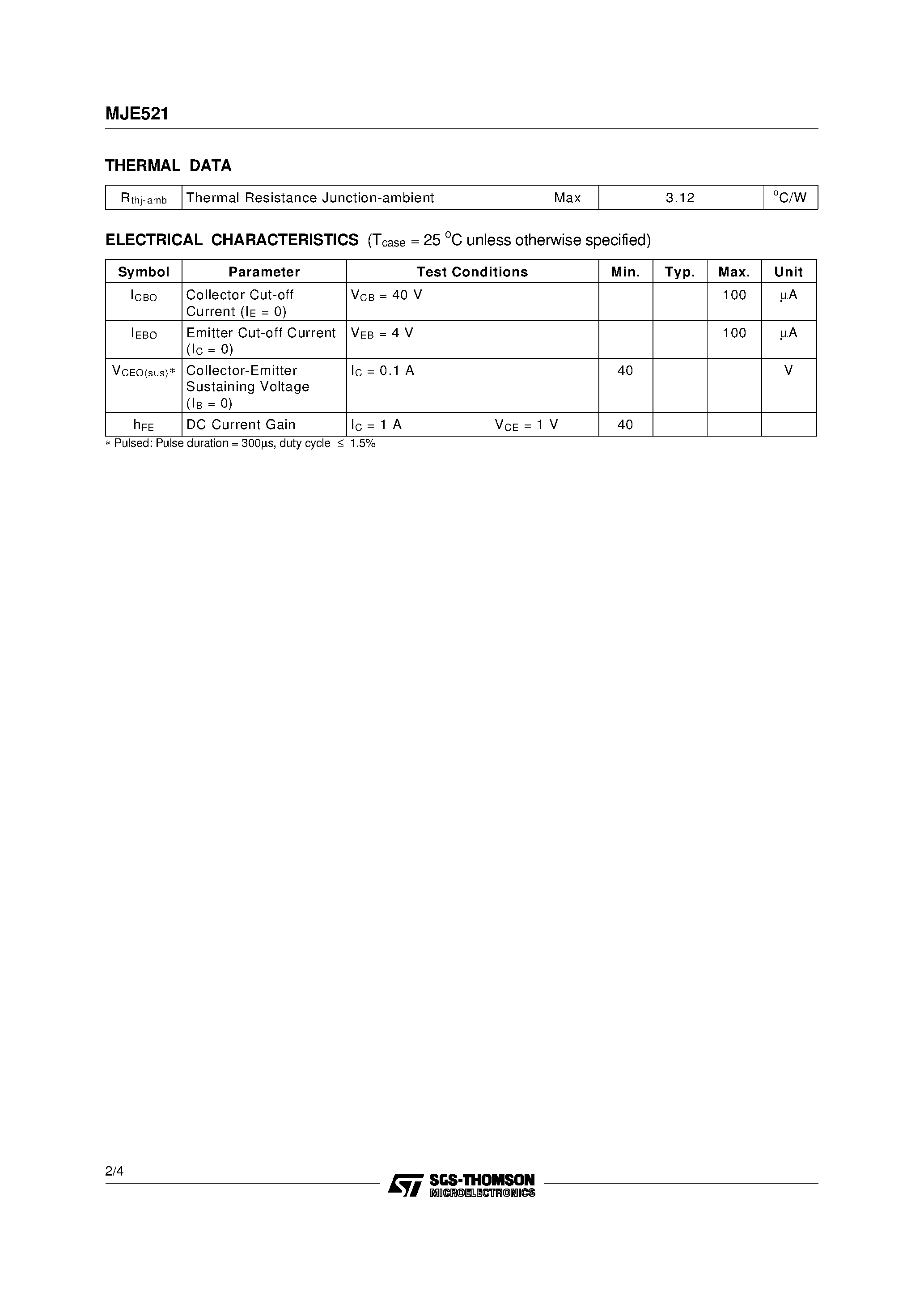 Datasheet MJE521 - SILICON NPN TRANSISTOR page 2