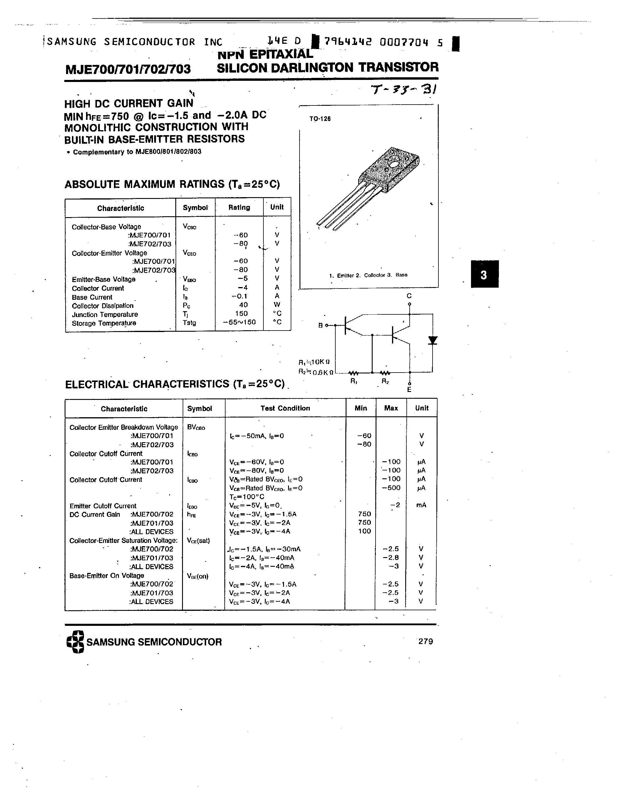 Даташит MJE703 - NPN (HIGH DC CURRENT GAIN) страница 1