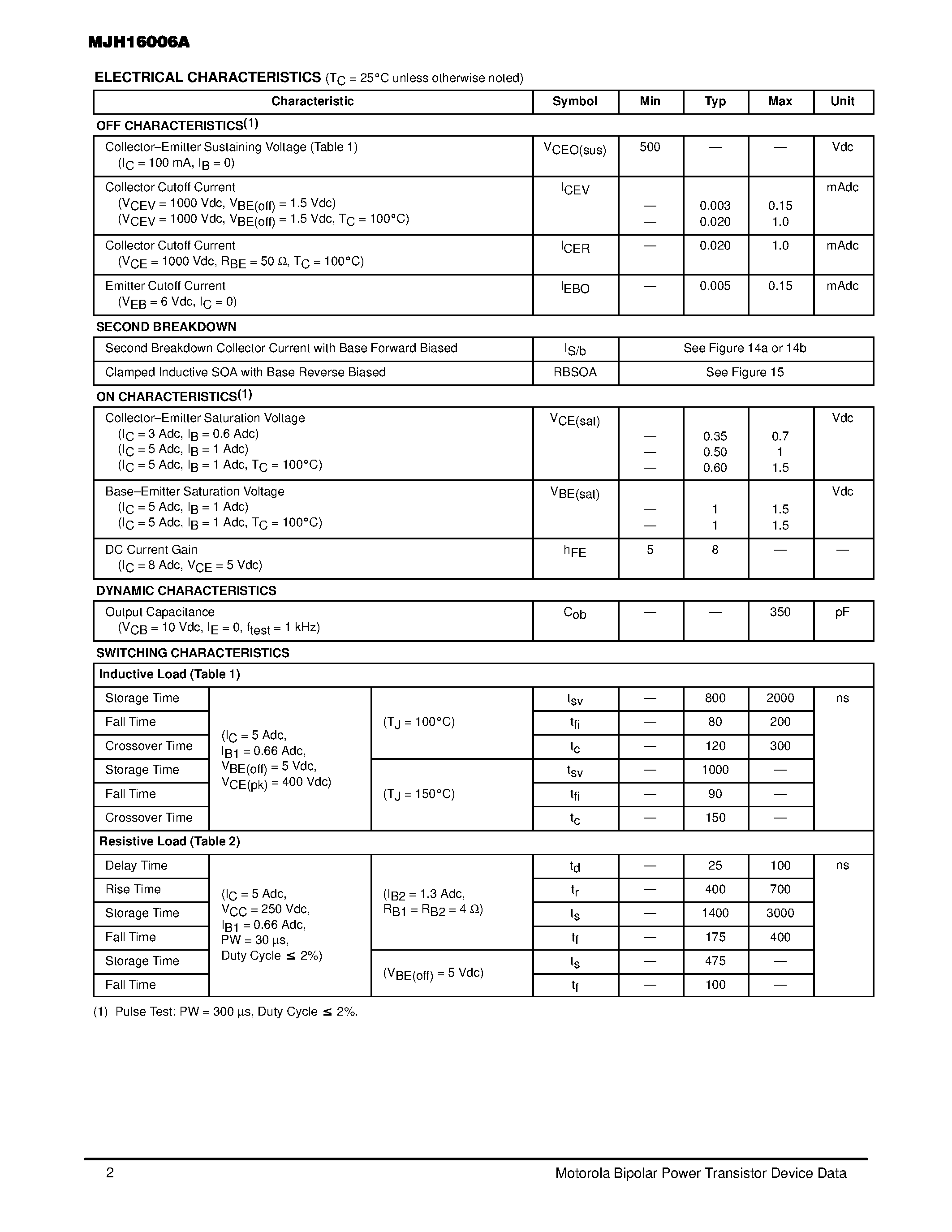 Datasheet MJH16006 - POWER TRANSISTORS page 2