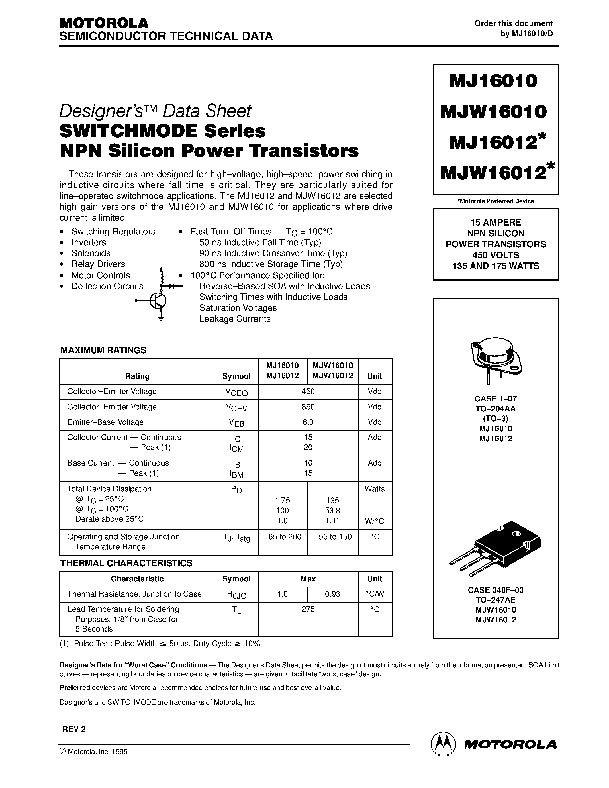 Datasheet MJW16012 page 1 Datasheet MJW16012 - NPN SILICON POWER TRANSISTORS page 1