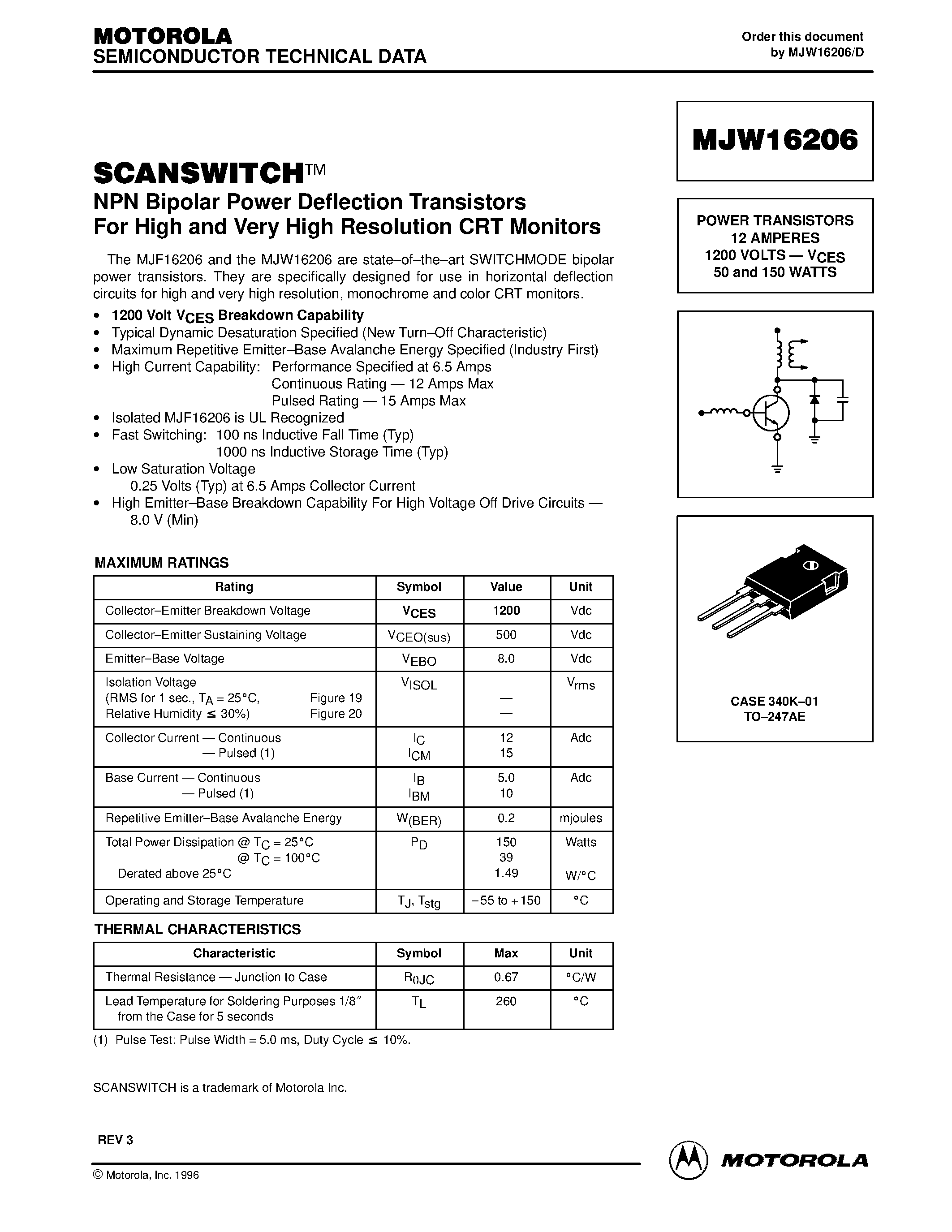 Datasheet MJW16206 page 1 Datasheet MJW16206 - POWER TRANSISTORS page 1