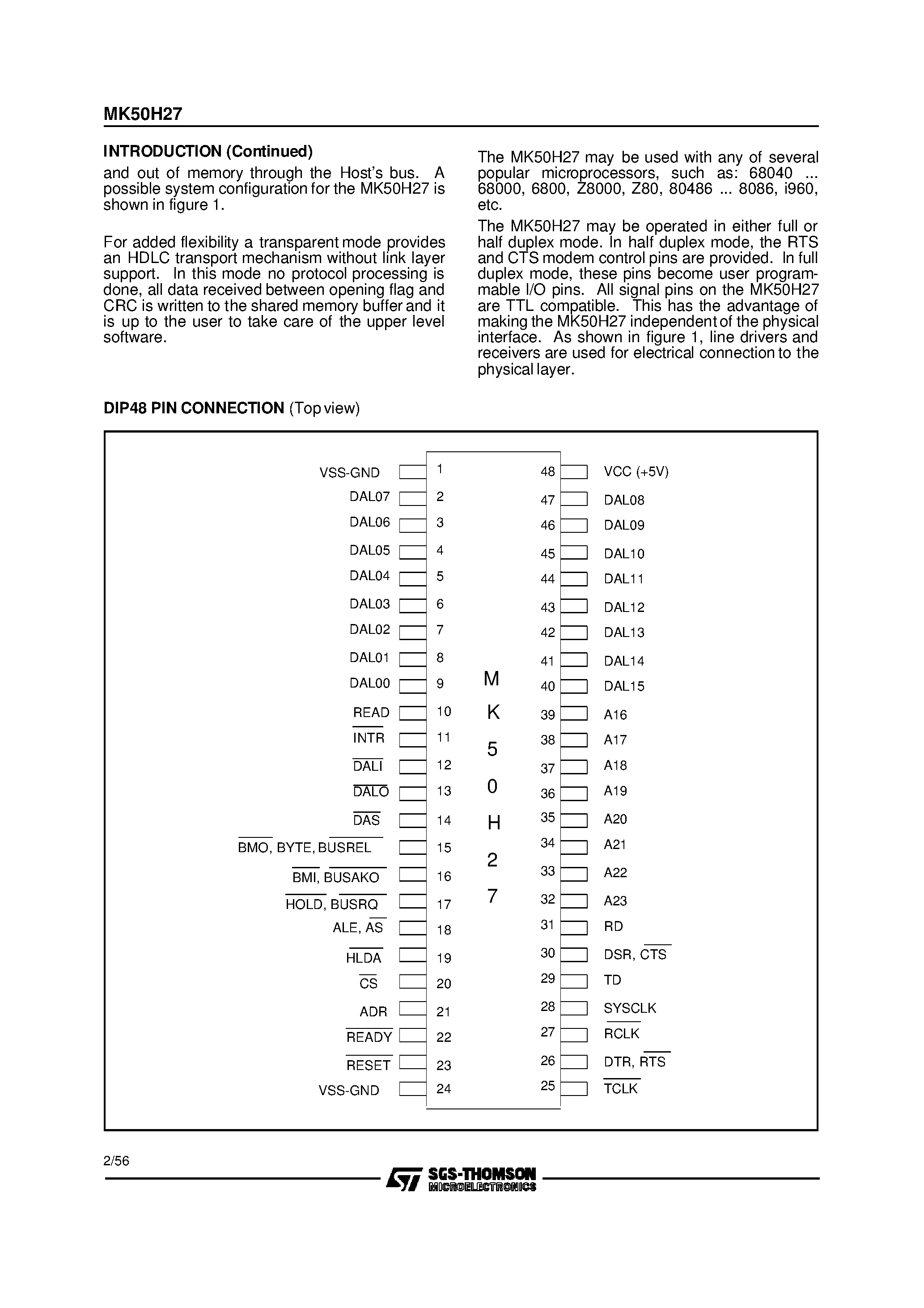 Даташит MK50H27 - Signalling System 7 Link Controller страница 2