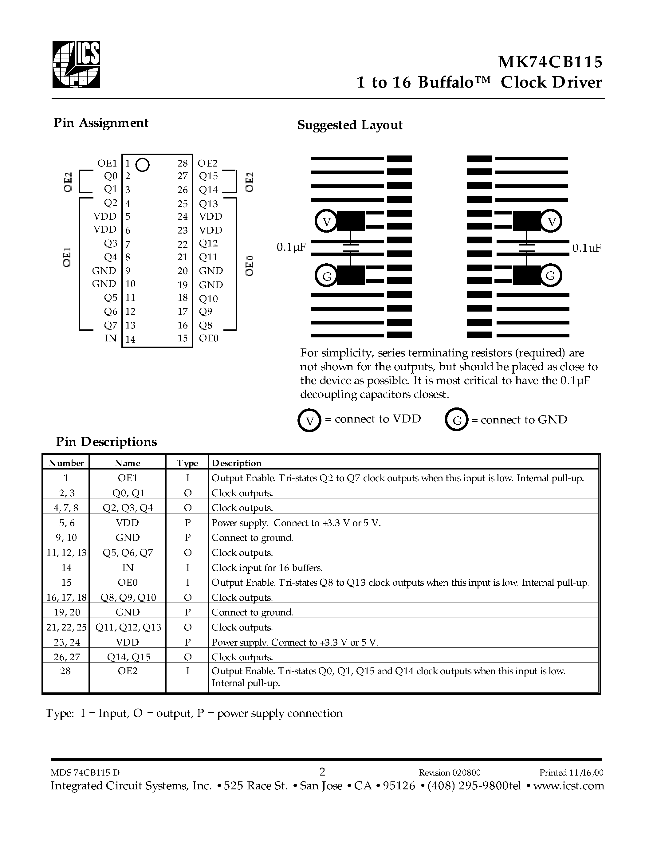 Datasheet MK74CB115 - 1 to 16 Buffalo Clock Driver page 2