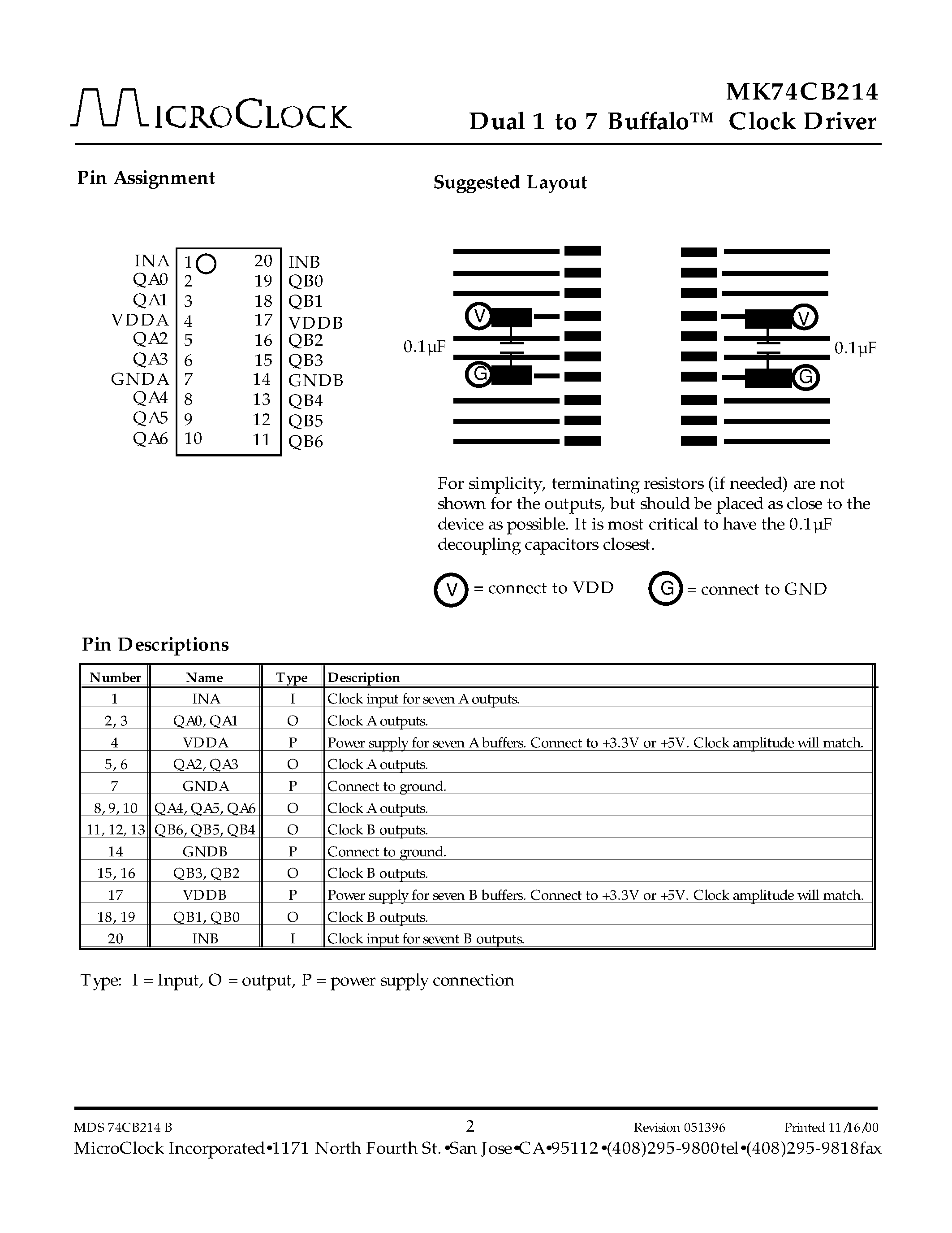 Datasheet MK74CB214RTR - Dual 1 to 7 Buffalo Clock Driver page 2