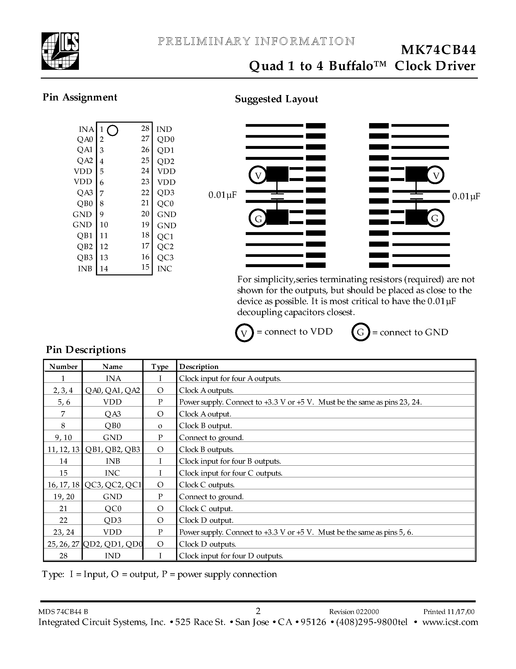 Datasheet MK74CB44RTR - Quad 1 to 4 Buffalo Clock Driver page 2
