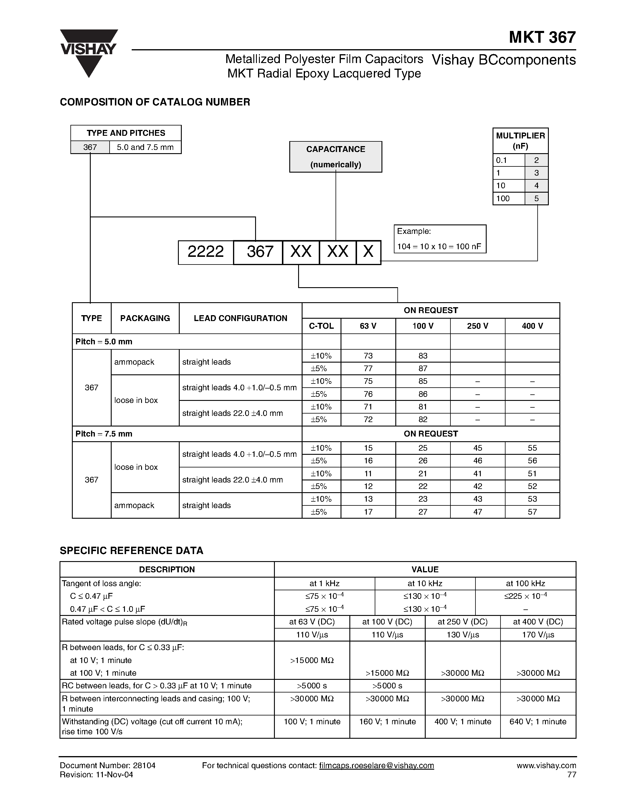 Datasheet MKT367 - Metallized Polyester Film Capacitors MKT Radial Epoxy Lacquered Type page 2