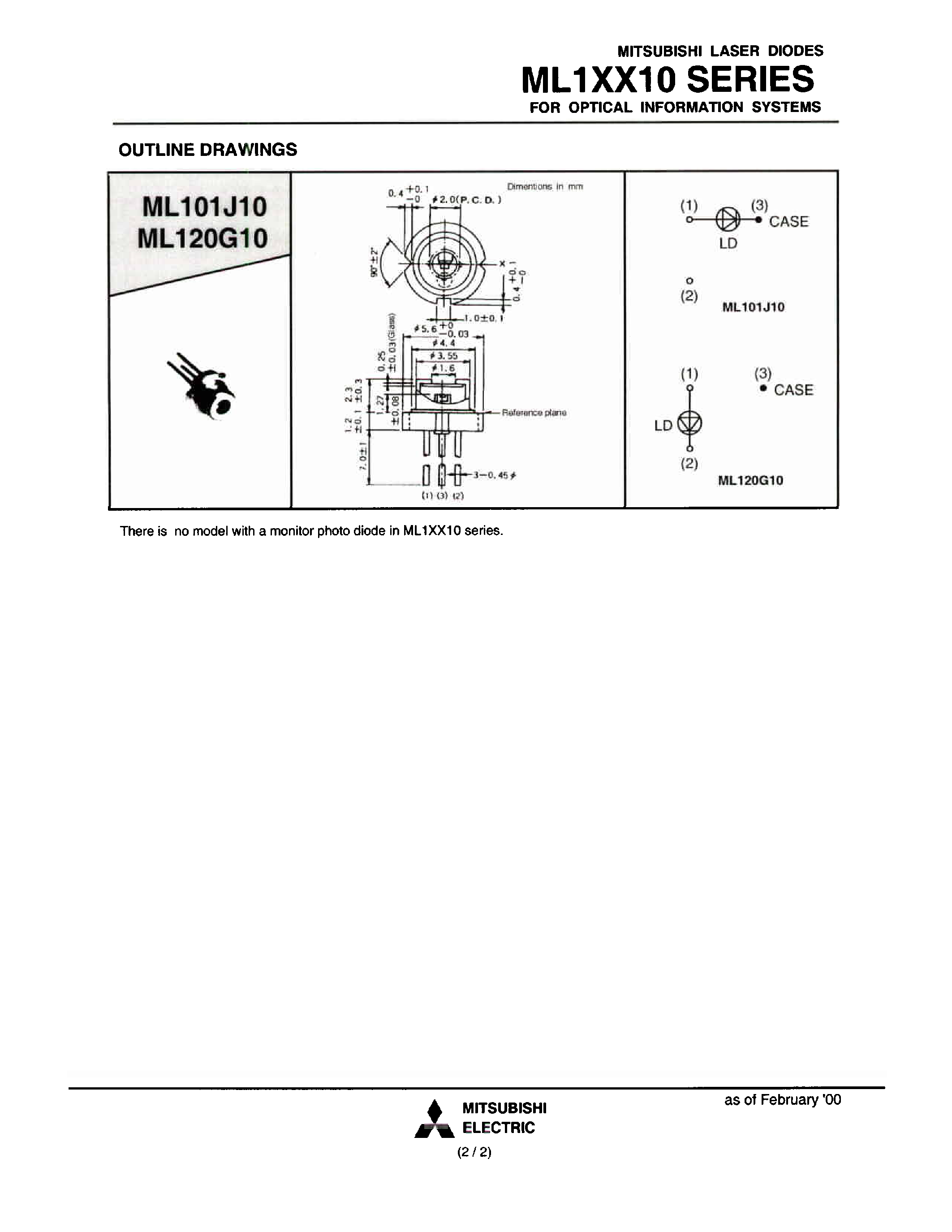 Datasheet ML101J10 page 2 Datasheet ML101J10 - FOR OPTICAL INFORMATION SYSTEM page 2