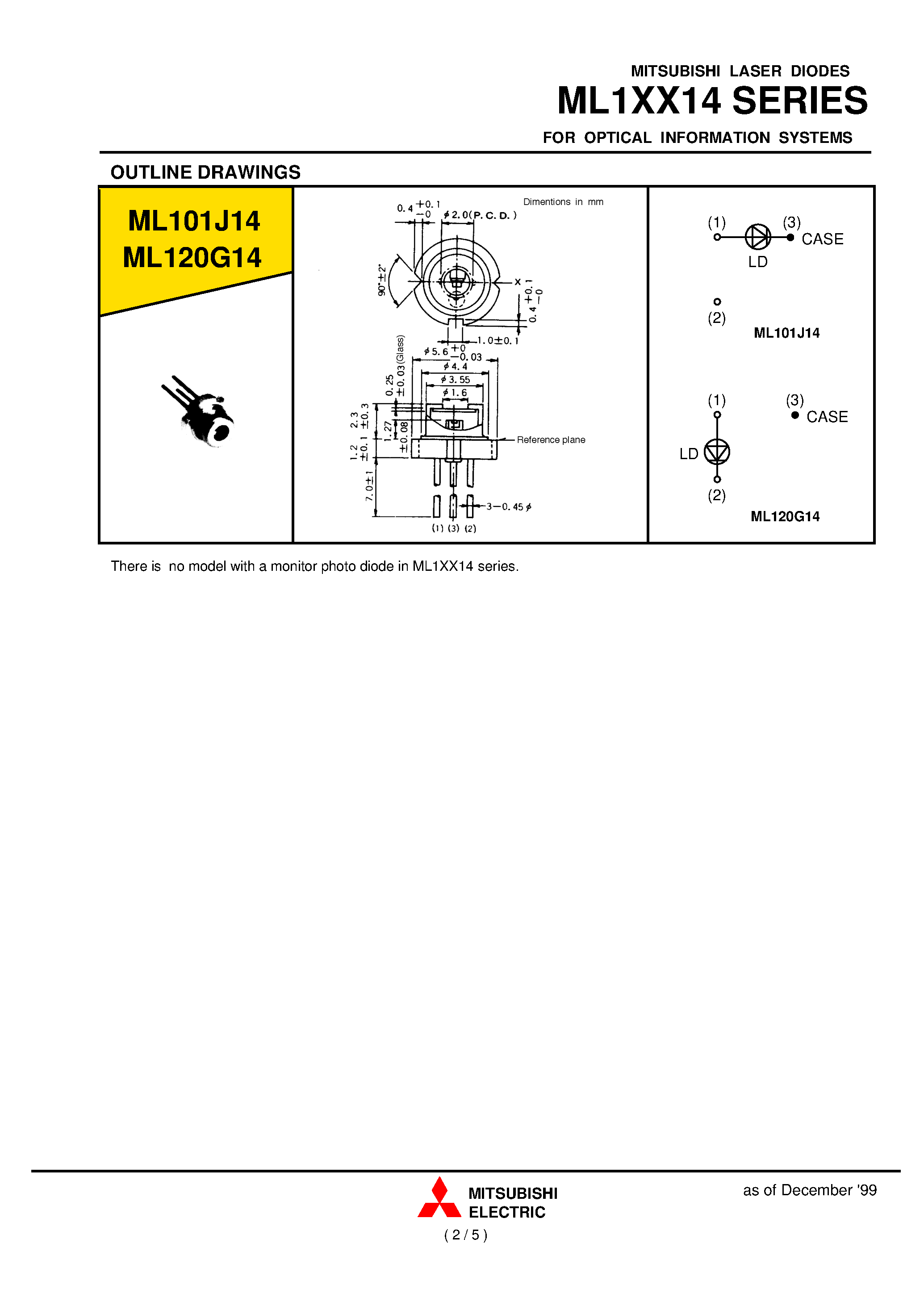 Datasheet ML101J14 page 2 Datasheet ML101J14 - FOR OPTICAL INFORMATION SYSTEM page 2