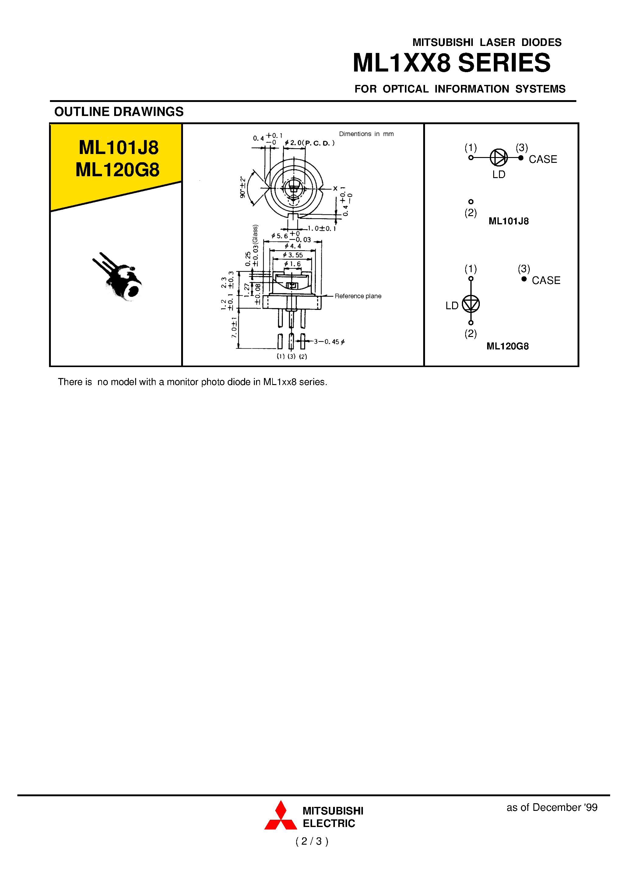 Datasheet ML120G8 page 2 Datasheet ML120G8 - FOR OPTICAL INFORMATION SYSTEMS page 2