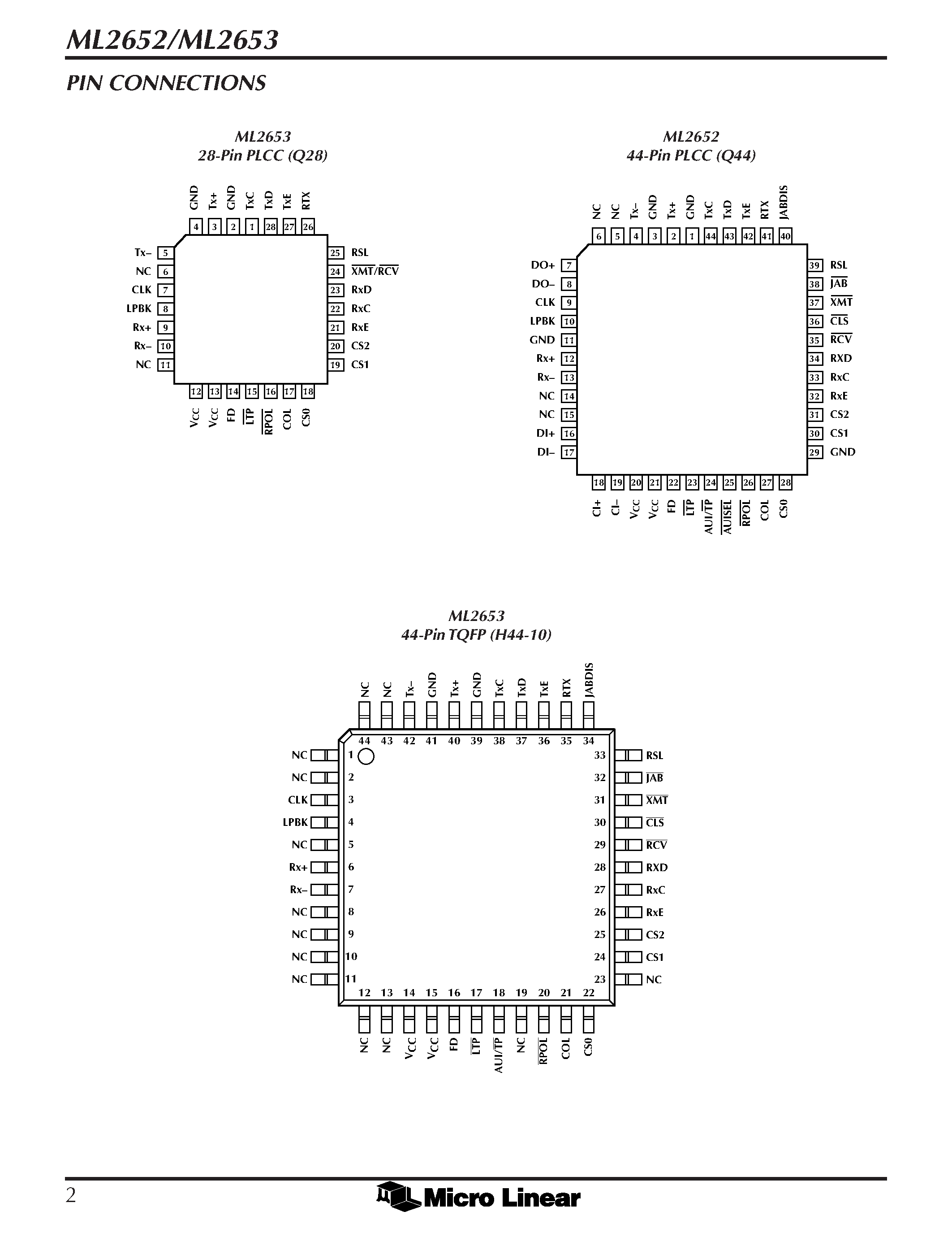 Даташит ML2652 - 10Base-T Physical Interface Chip страница 2