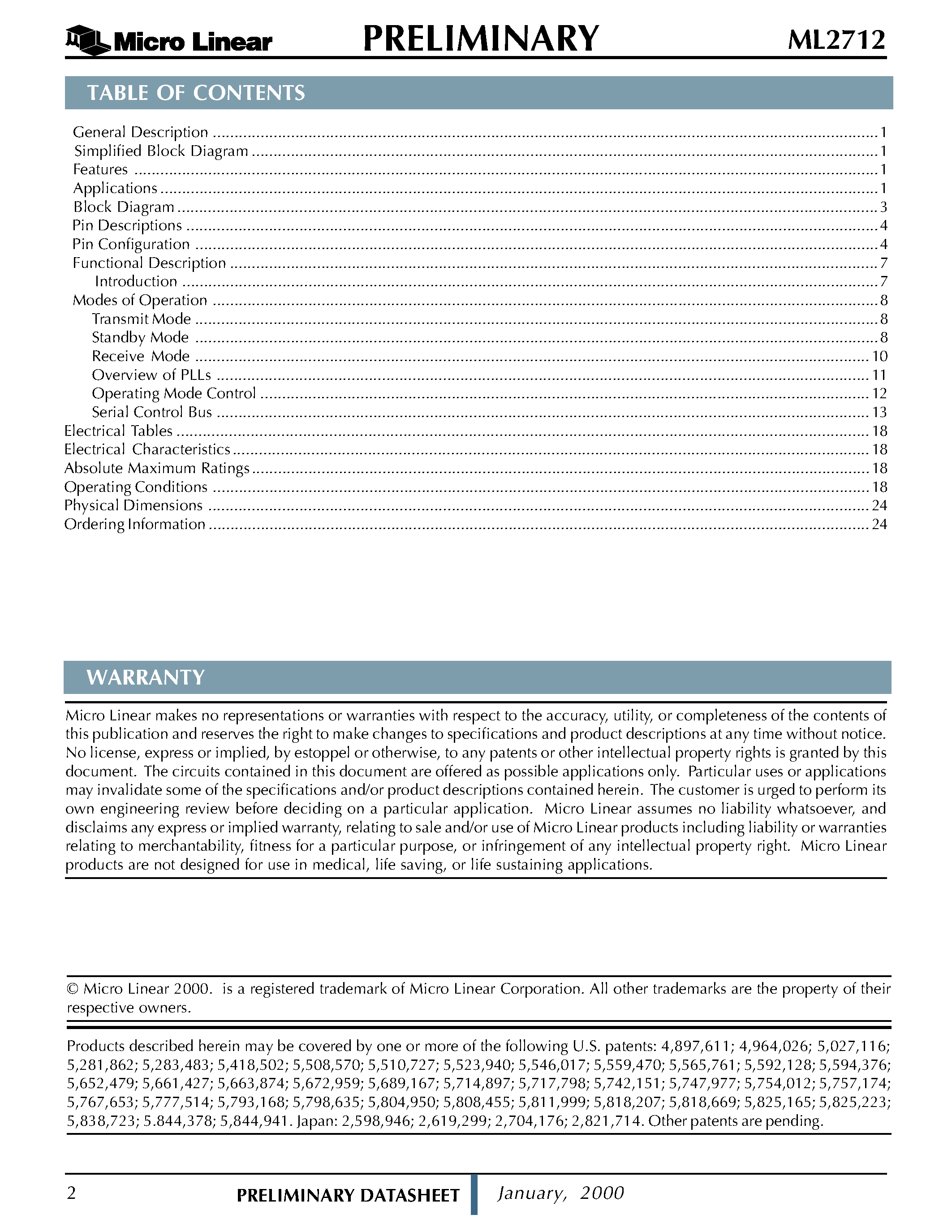Datasheet ML2712EH - 2.4GHz RF Transceiver page 2