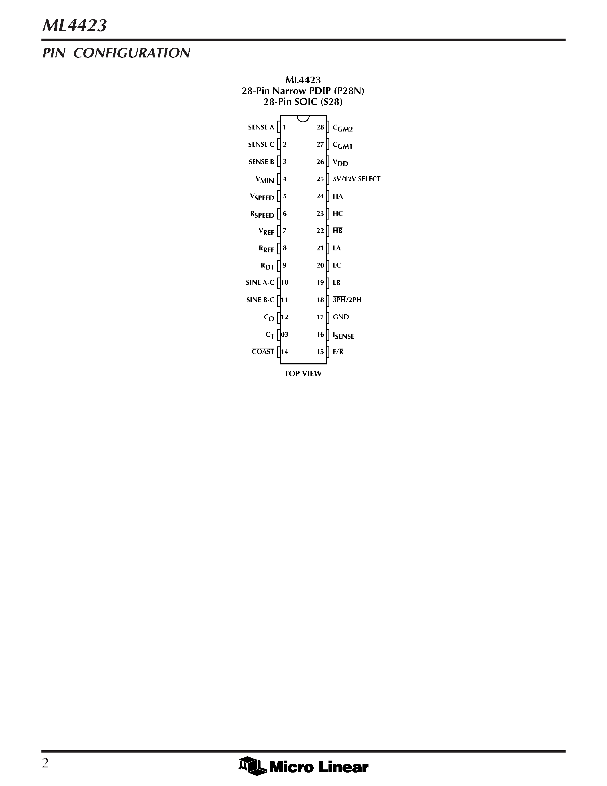 Datasheet ML4423IS - 1 / 2 / or 3-Phase Variable Speed AC Motor Controller page 2