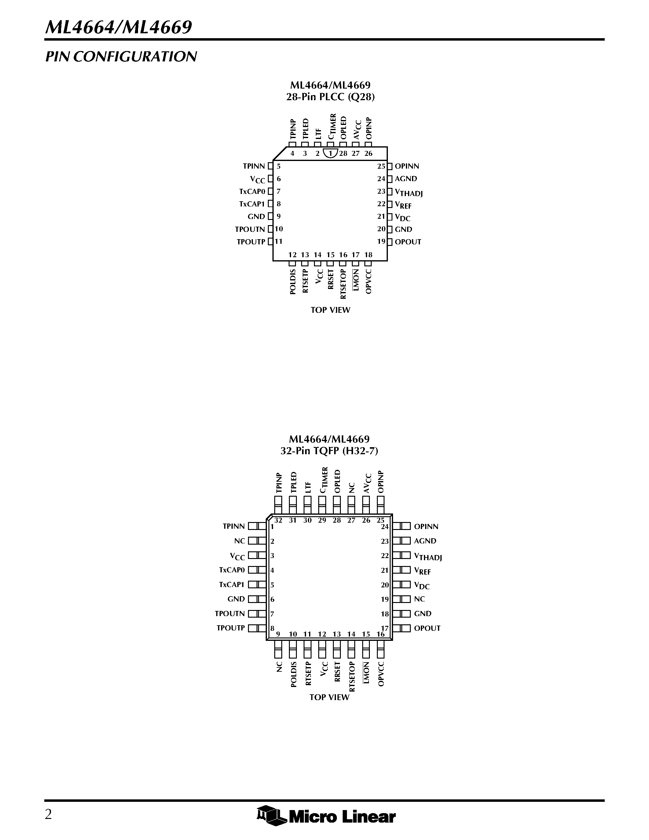 Даташит ML4669CH - 10BASE-FL to 10BASE-T Converter страница 2