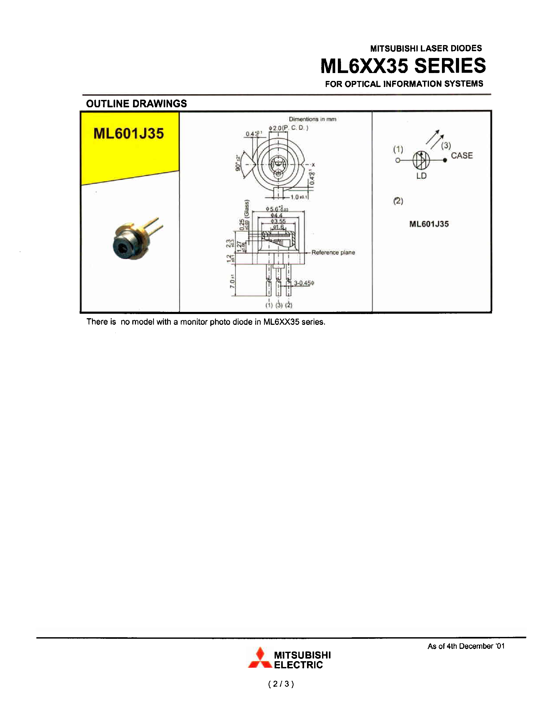 Даташит ML601J35 - LASER DIODES страница 2