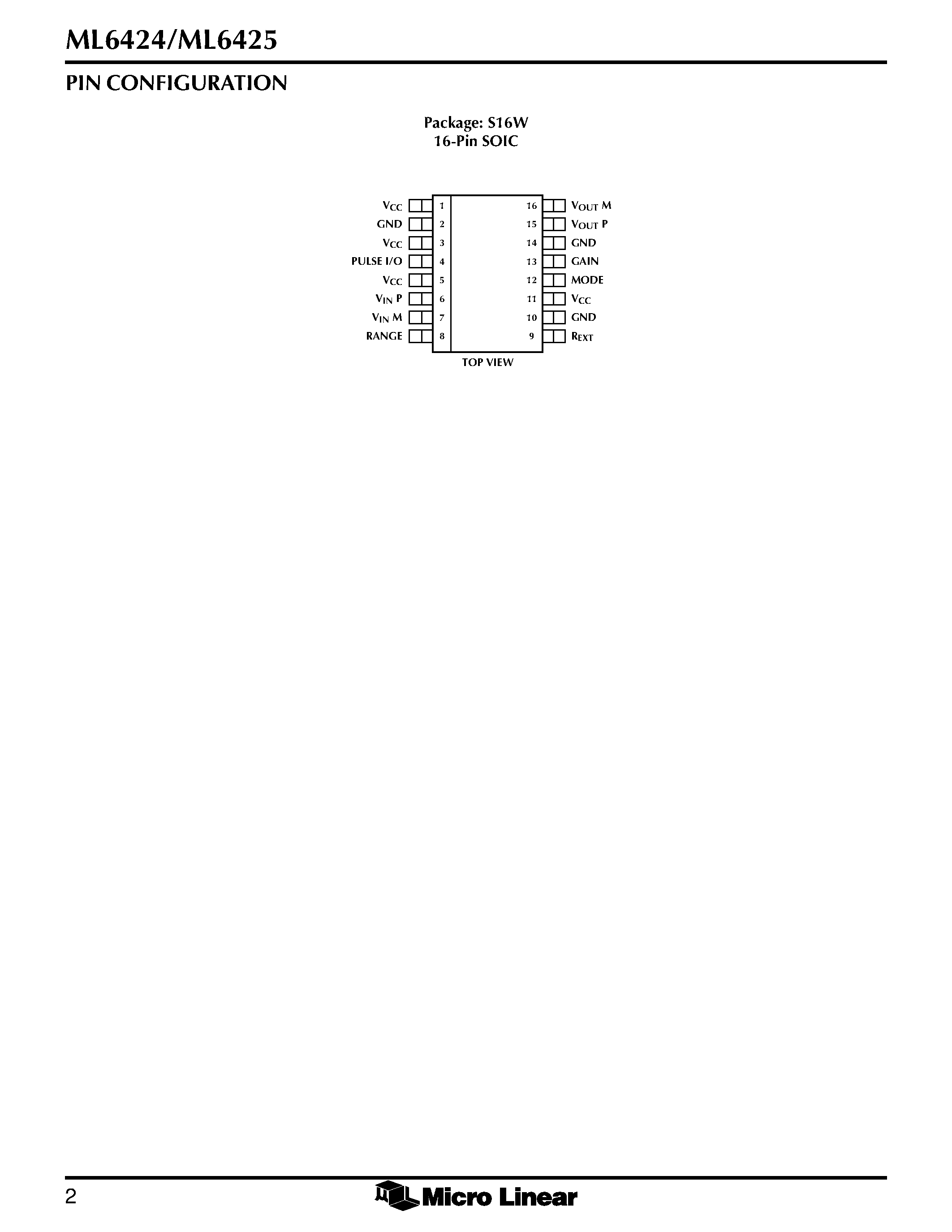 Datasheet ML6425-2 - CCIR601 Video Lowpass Filter with Optional Sinx/x Correction page 2