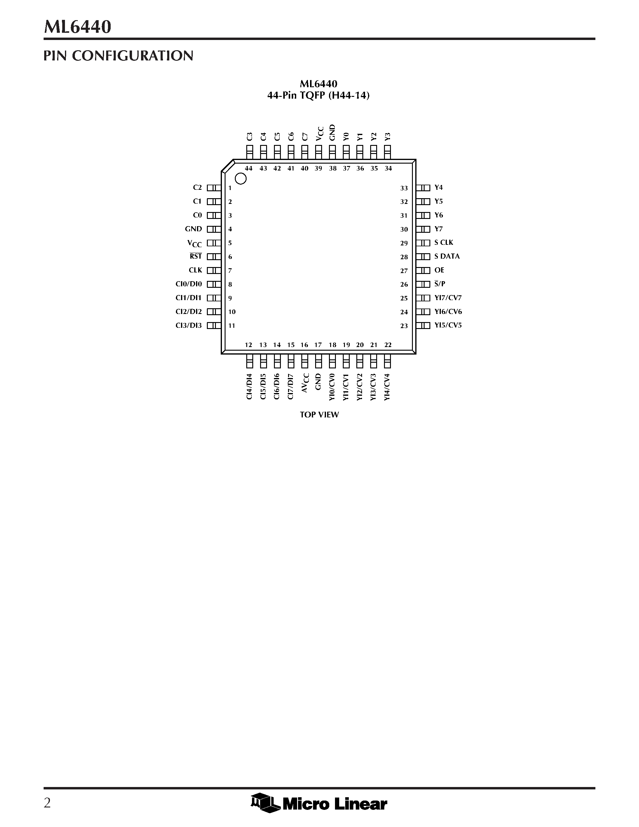 Даташит на микросхему ML6440CH страница 2 Даташит ML6440CH - Multi-Standard 8-bit Adaptive Digital Input Comb Filter страница 2