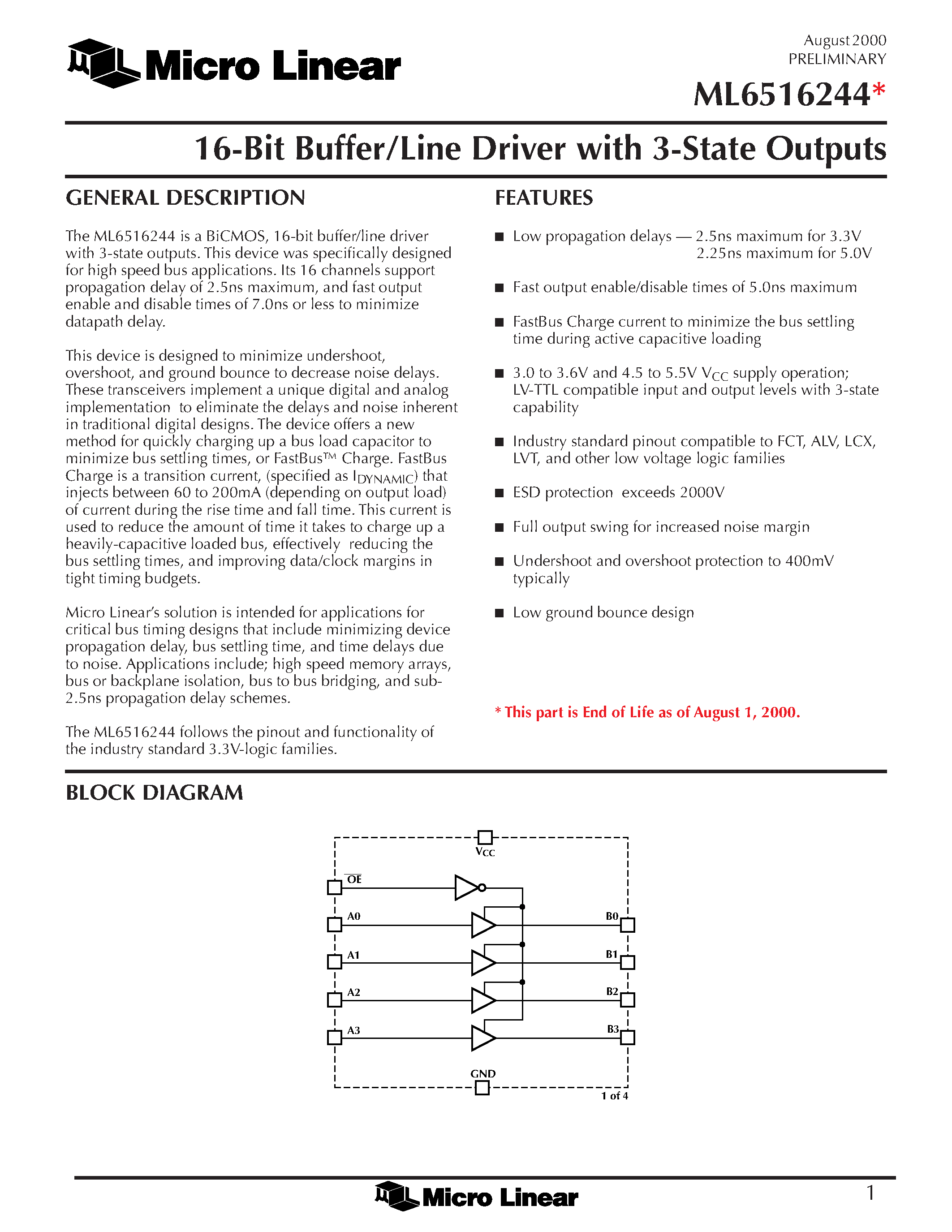 Datasheet ML6516244 - 16-Bit Buffer/Line Driver with 3-State Outputs page 1