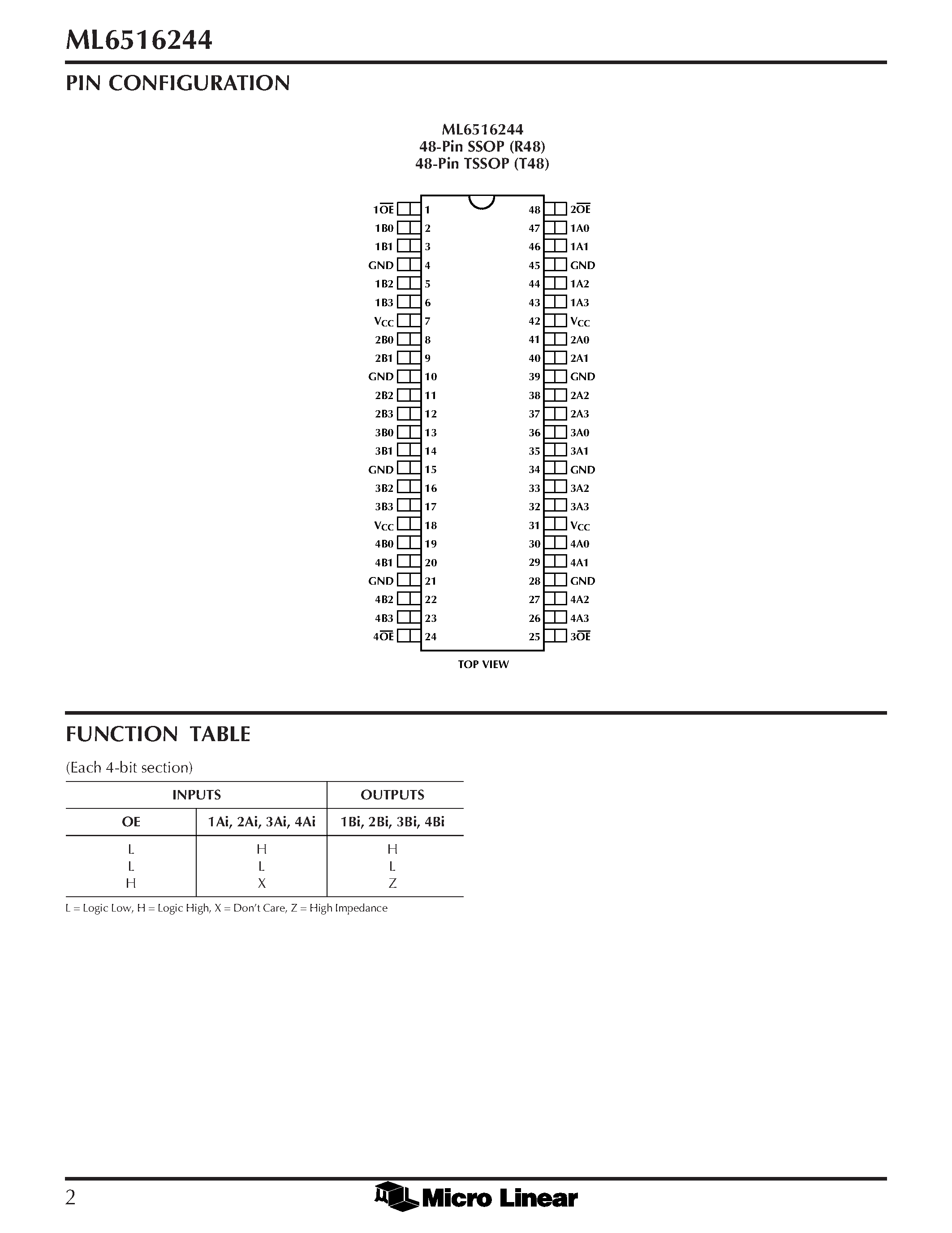 Datasheet ML6516244CR - 16-Bit Buffer/Line Driver with 3-State Outputs page 2