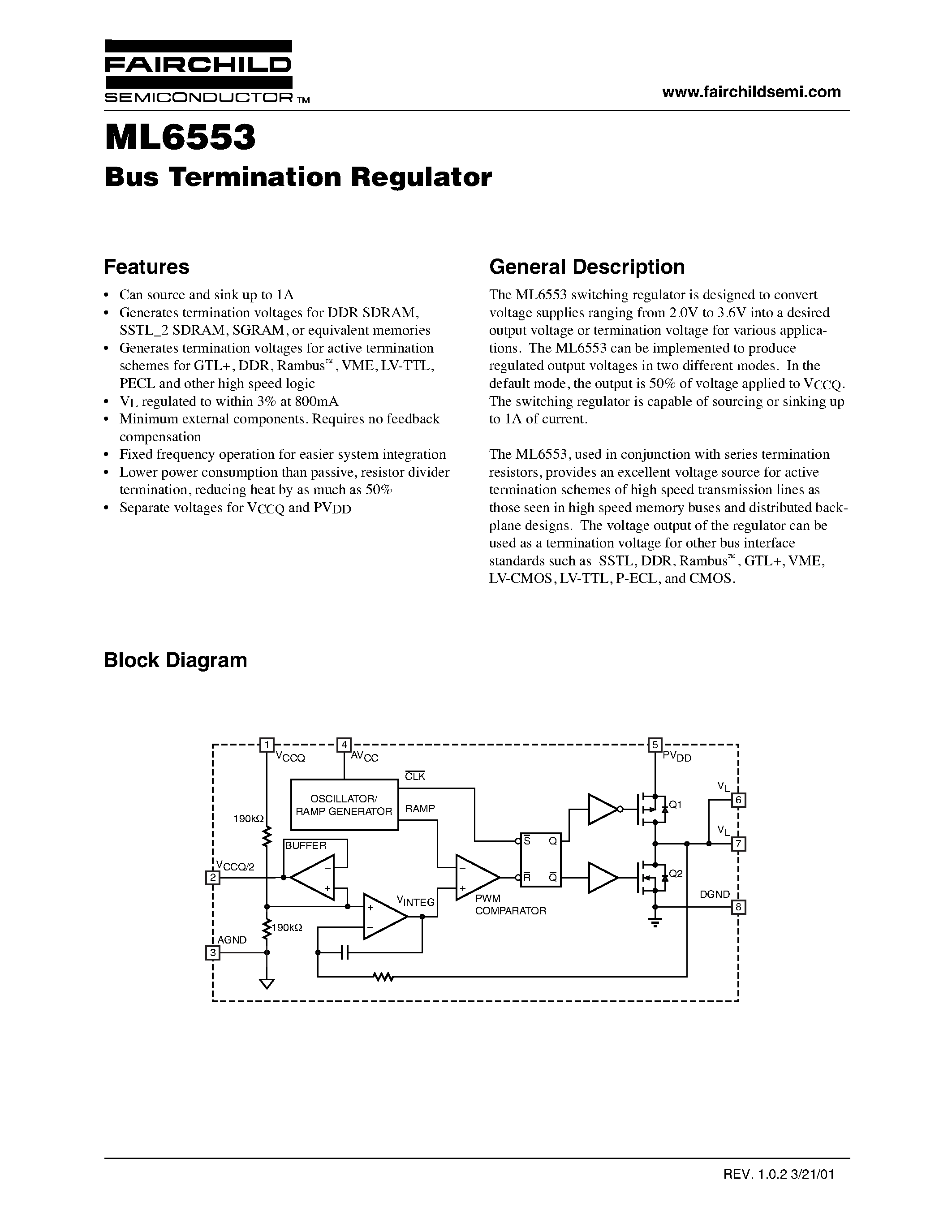 Datasheet ML6553CS-1 - Bus Termination Regulator page 1