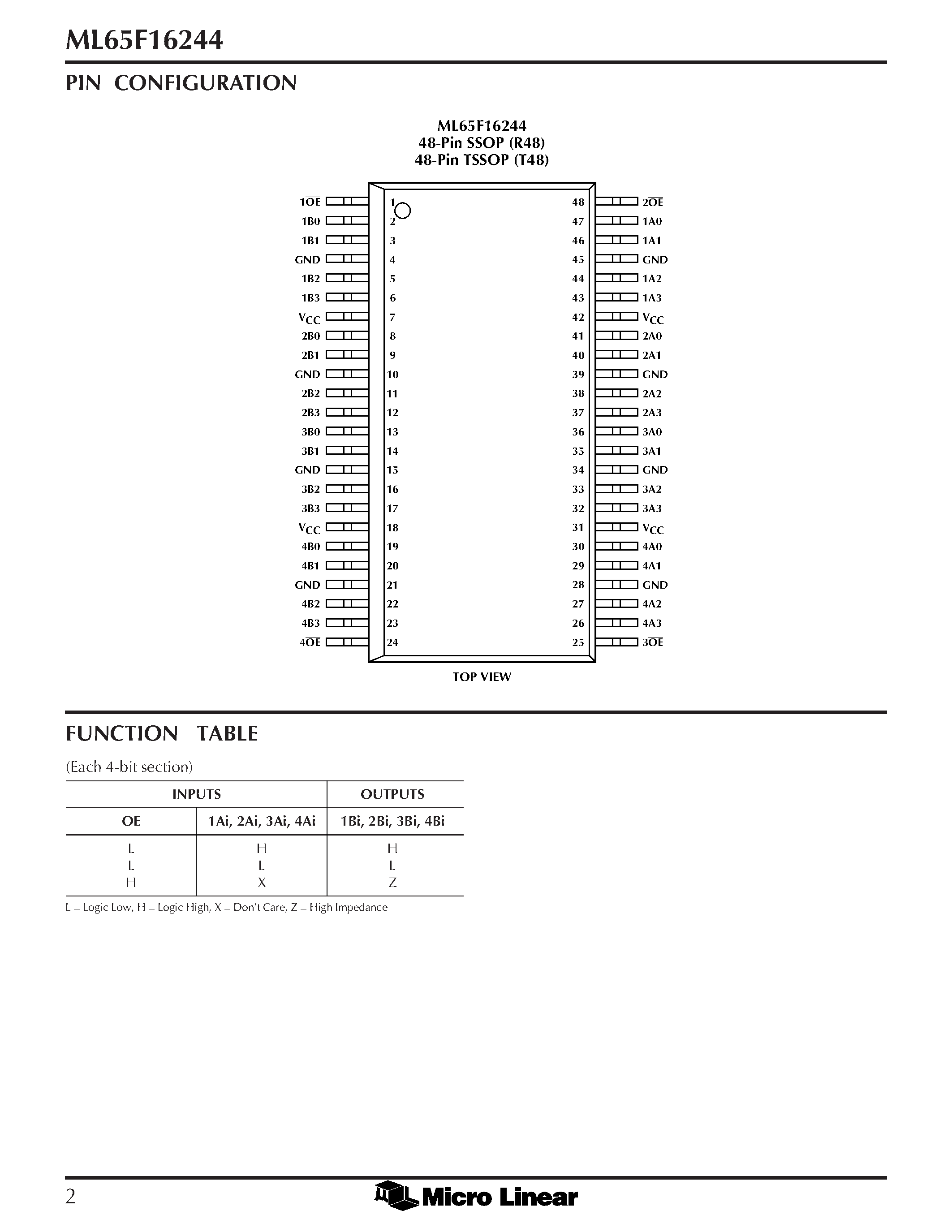 Datasheet ML65F16244CR - 16-Bit Buffer/Line Driver with 3-State Outputs page 2