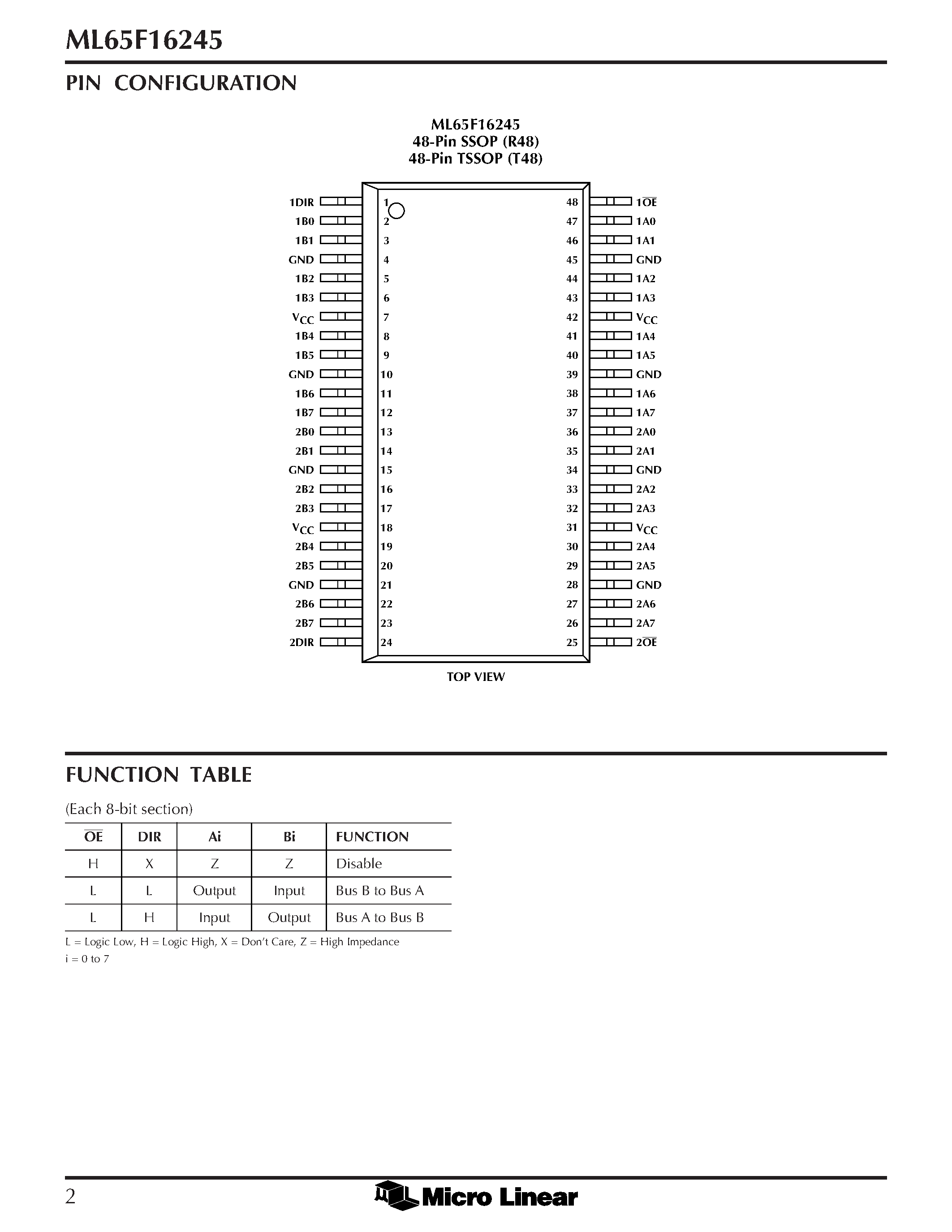 Datasheet ML65F16245 - 16-Bit Bidirectional Transceiver with 3-State Outputs page 2
