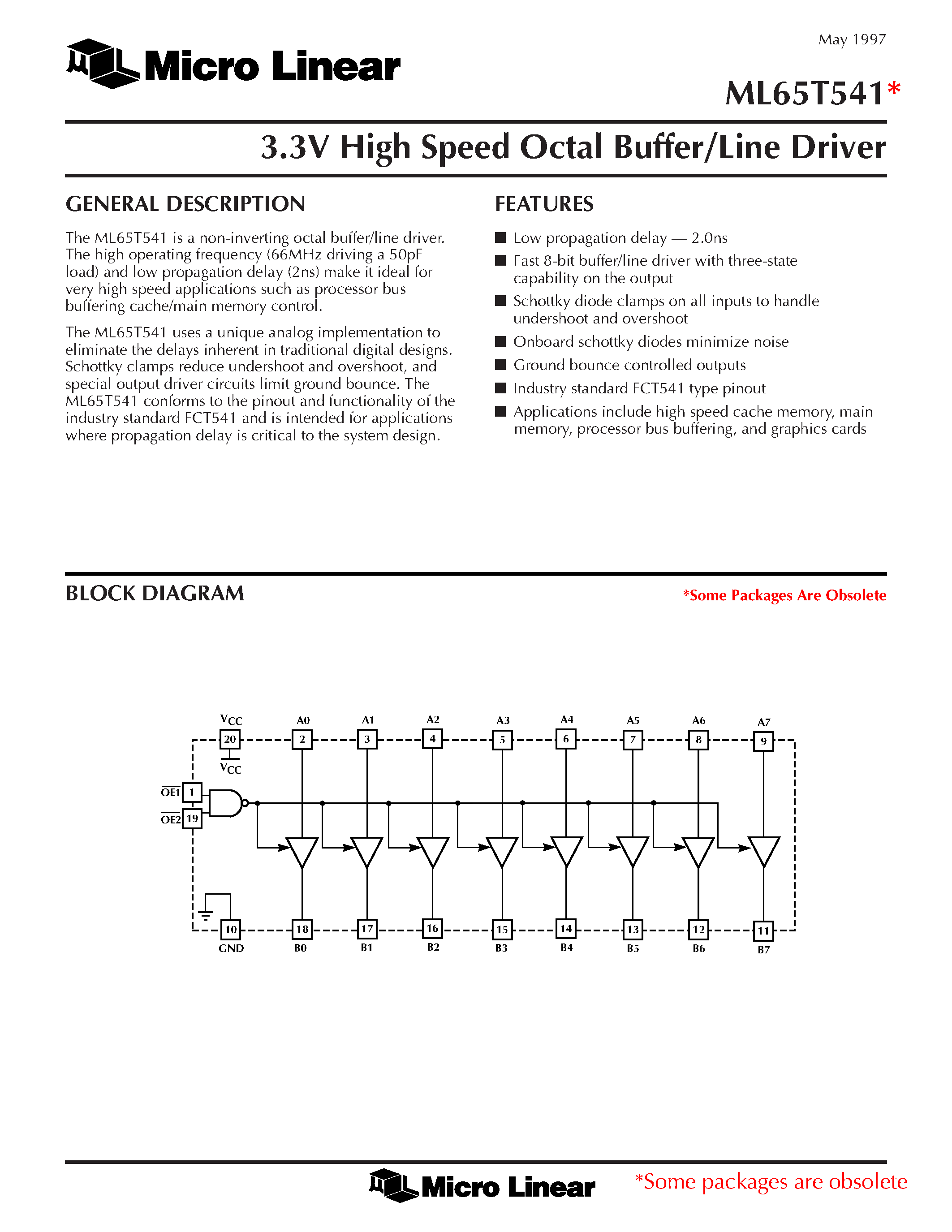 Datasheet ML65T541 - 3.3V High Speed Octal Buffer/Line Driver page 1