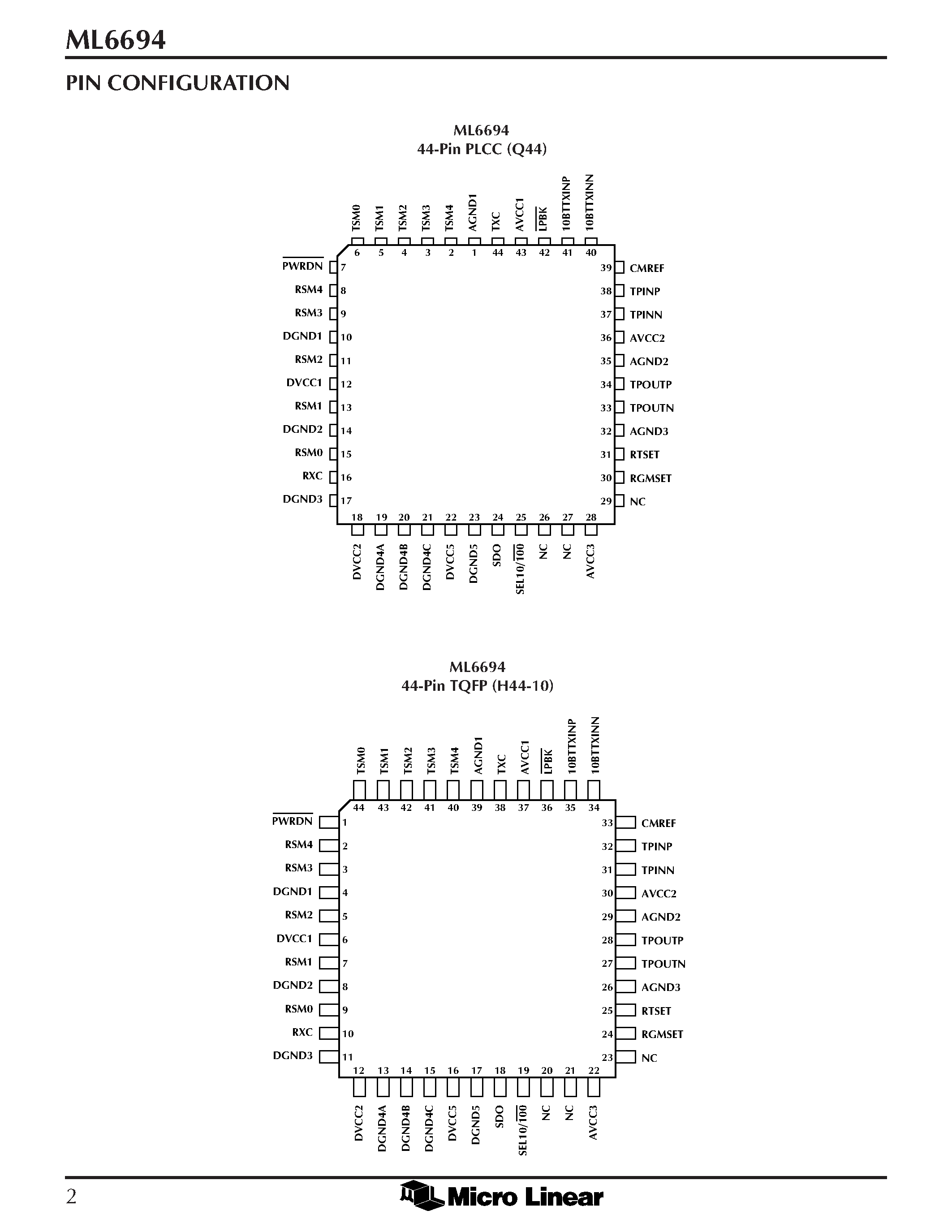 Datasheet ML6694 - 100BASE-TX Physical Layer with 5-Bit Interface page 2