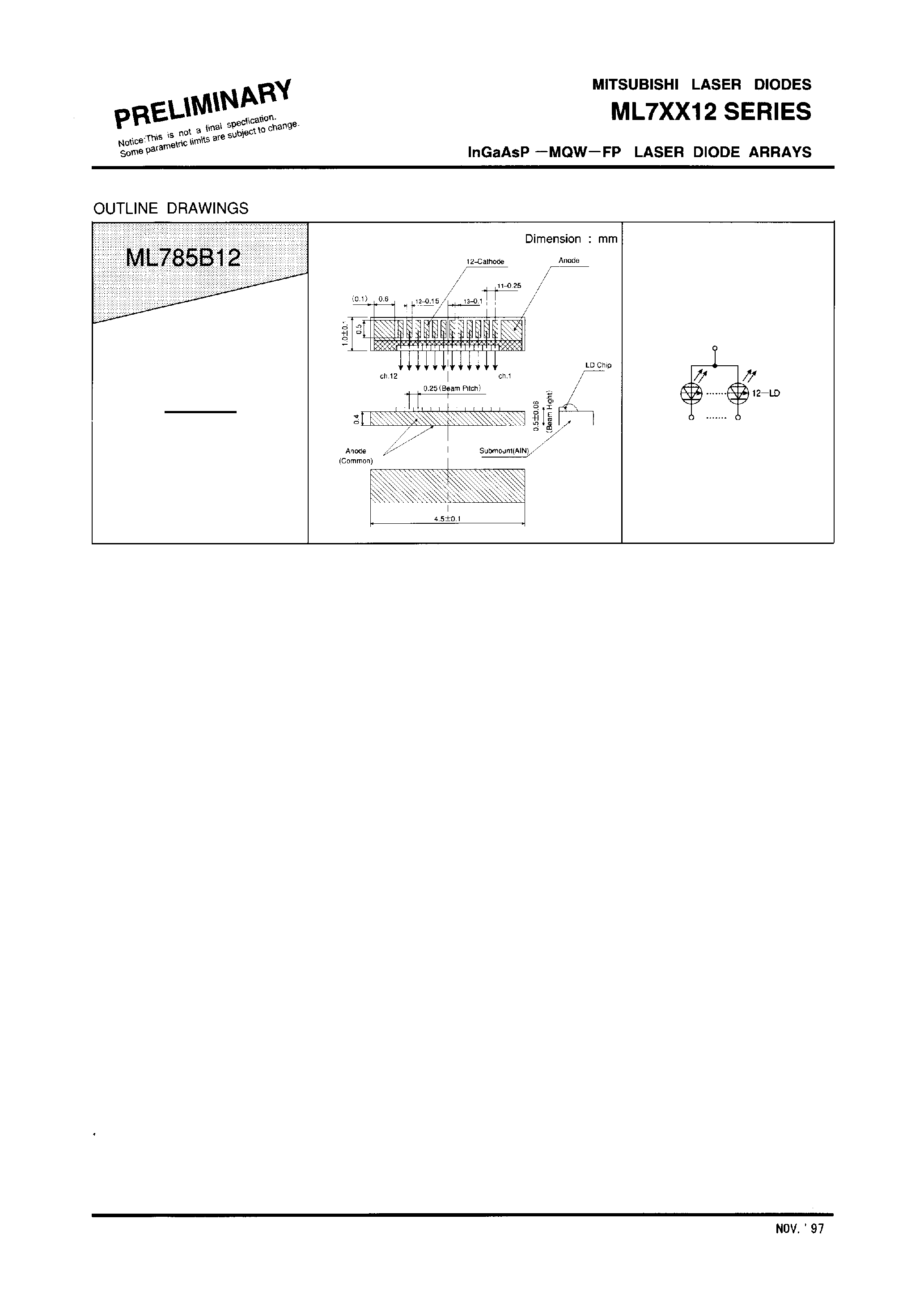 Даташит на микросхему ML785B12 страница 2 Даташит ML785B12 - InGaAsP-MQW-FP LASER DIODES ARRATS страница 2