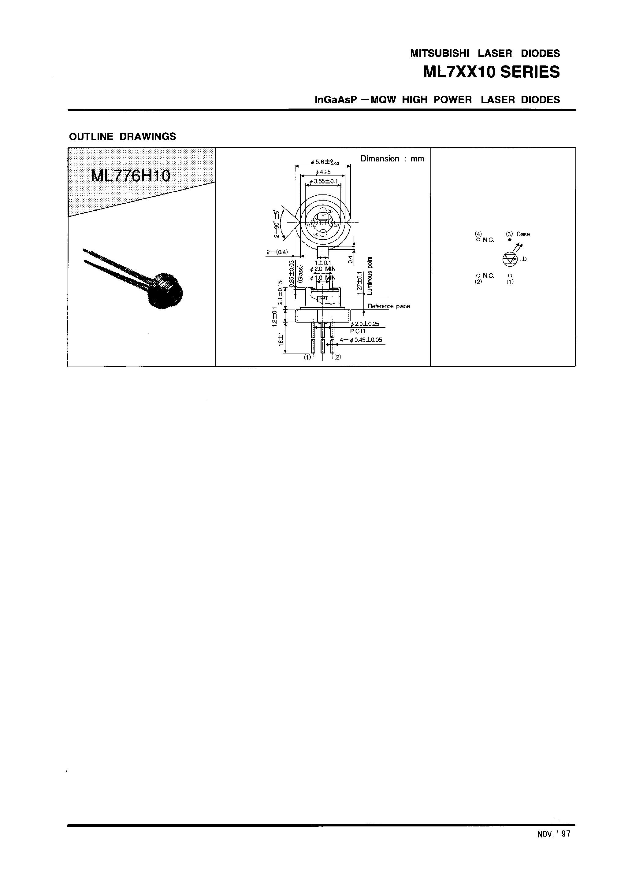 Даташит на микросхему ML7XX10 страница 2 Даташит ML7XX10 - InGaAsP-MQW HIGH POWER LASER DIODES страница 2