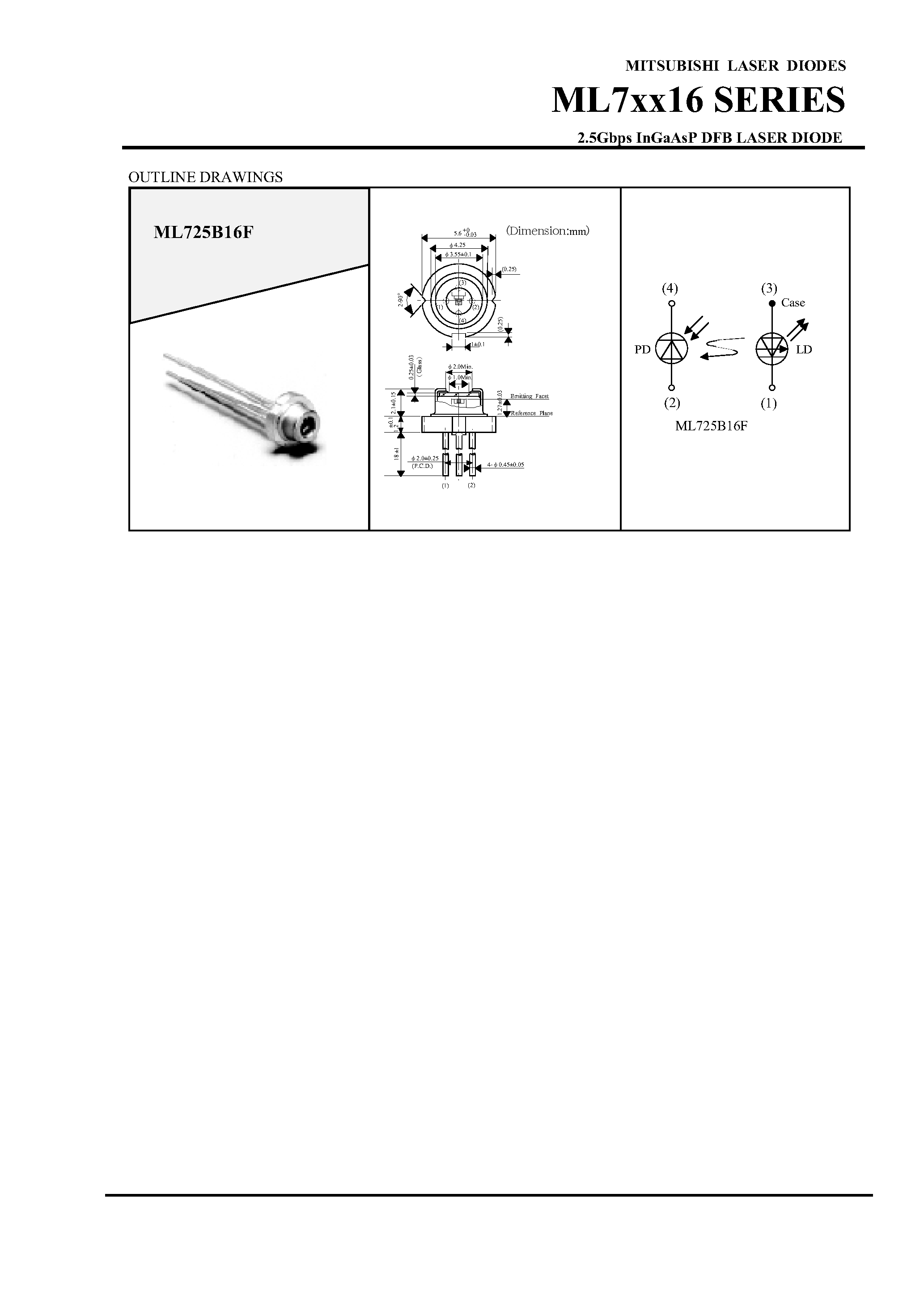 Datasheet ML7XX16 - 2.5Gbps InGaAsP DFB LASER DIODE page 2