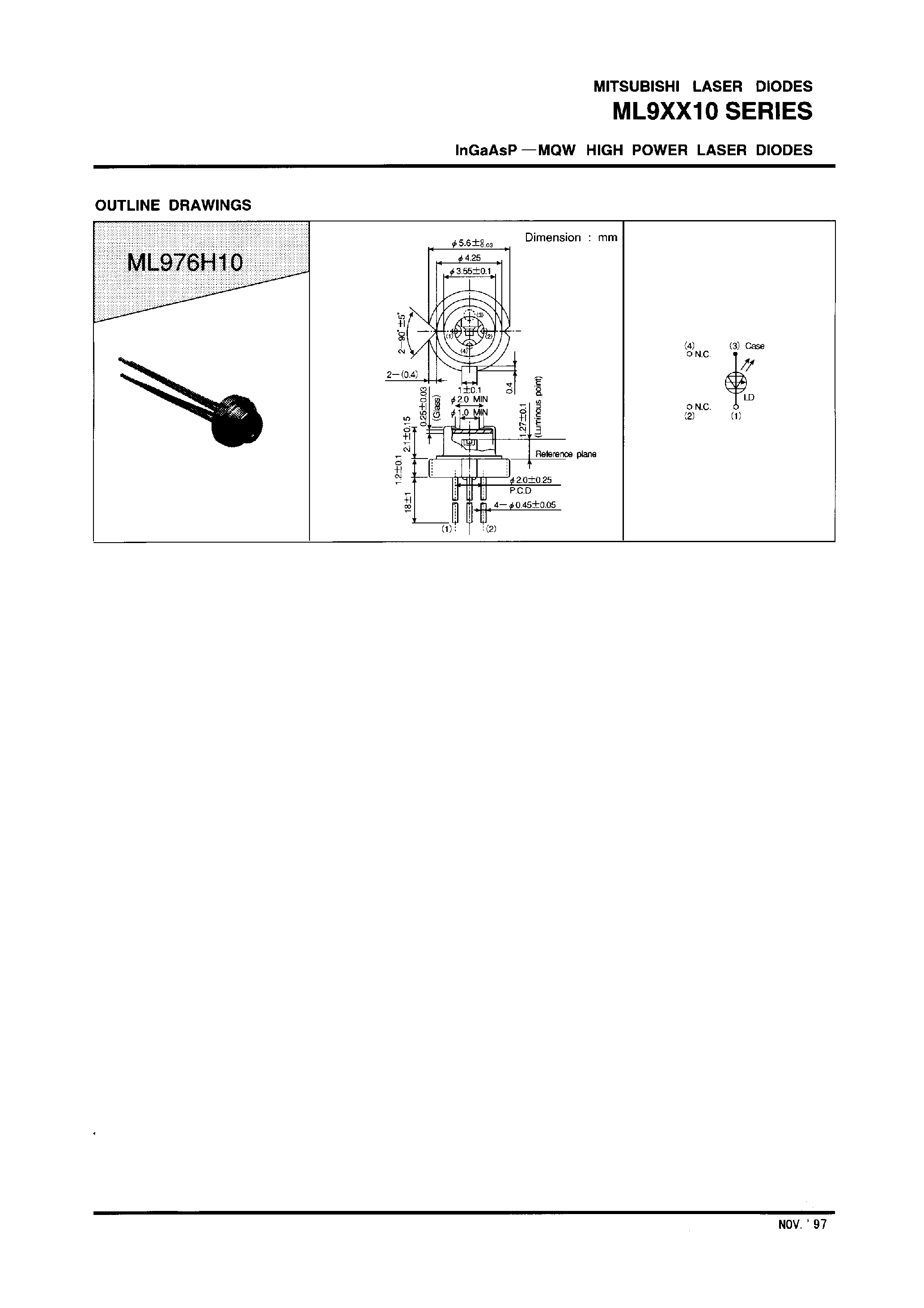 Даташит на микросхему ML976H10 страница 2 Даташит ML976H10 - InGaAsP-MQW HIGH POWER LASER DIODES страница 2