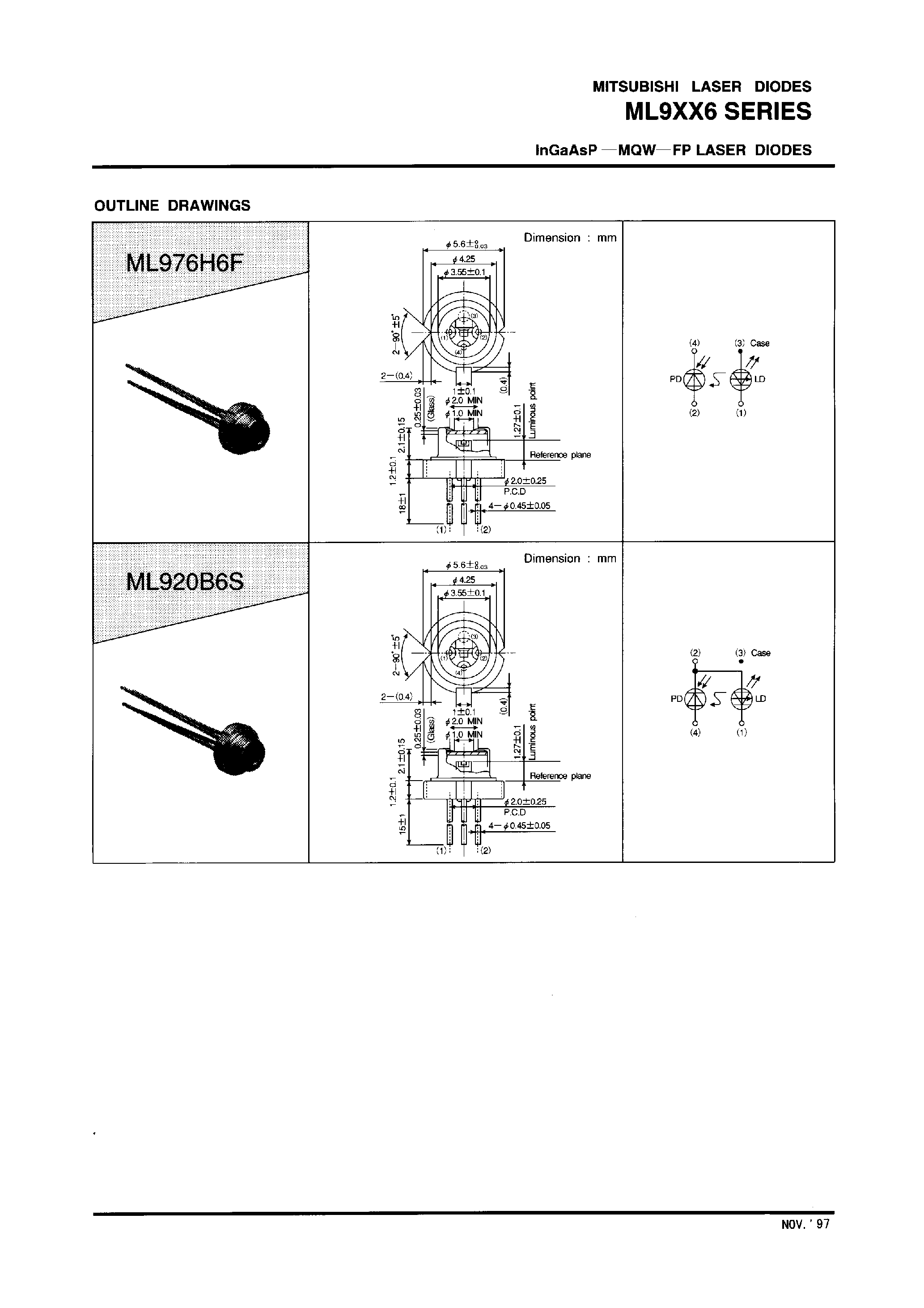 Даташит на микросхему ML976H6F страница 2 Даташит ML976H6F - InGaAsP-MQW-FP LASER DIODES страница 2