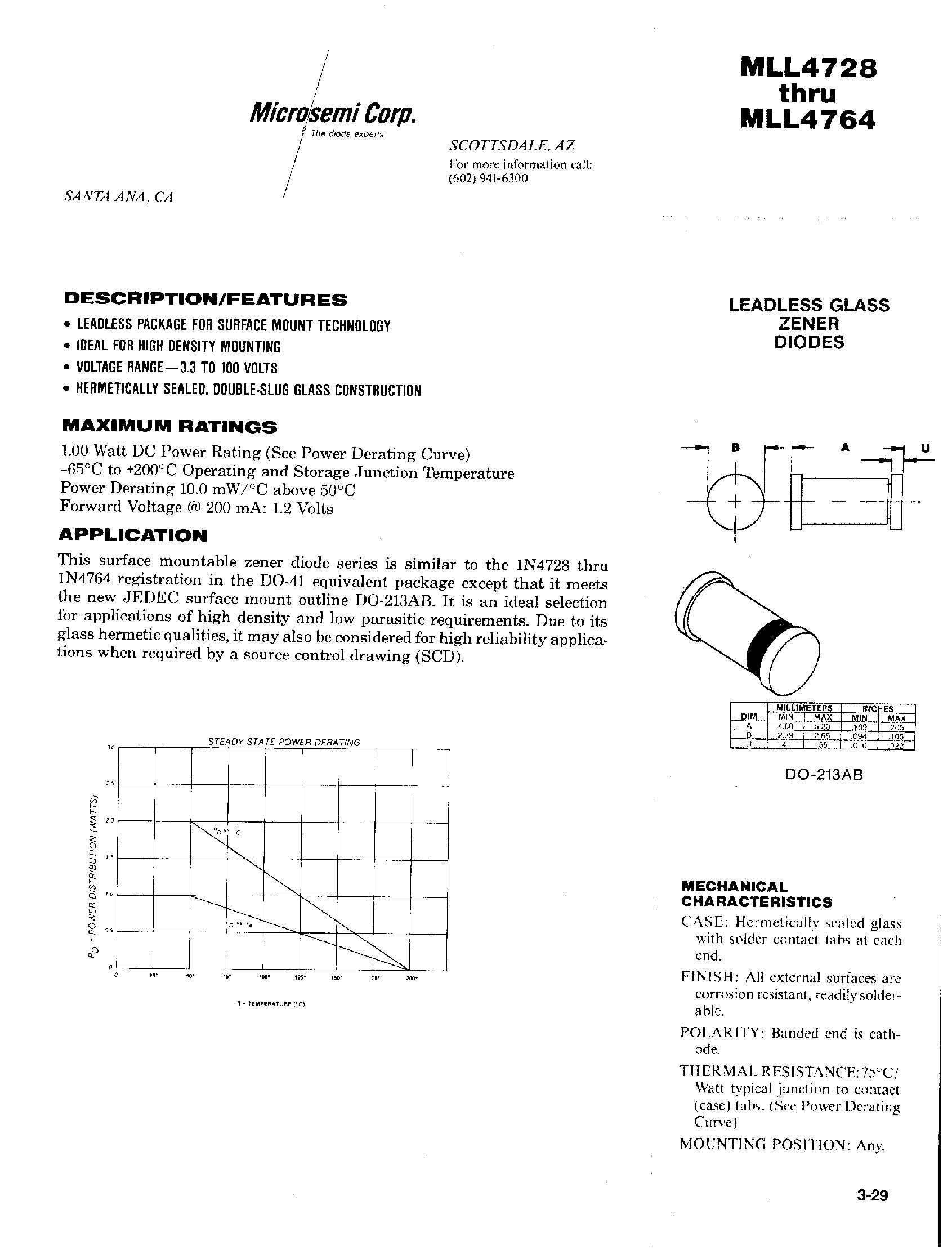 Даташит на микросхему MLL4735A страница 1 Даташит MLL4735A - LEADLESS GLASS ZENER DIODES страница 1