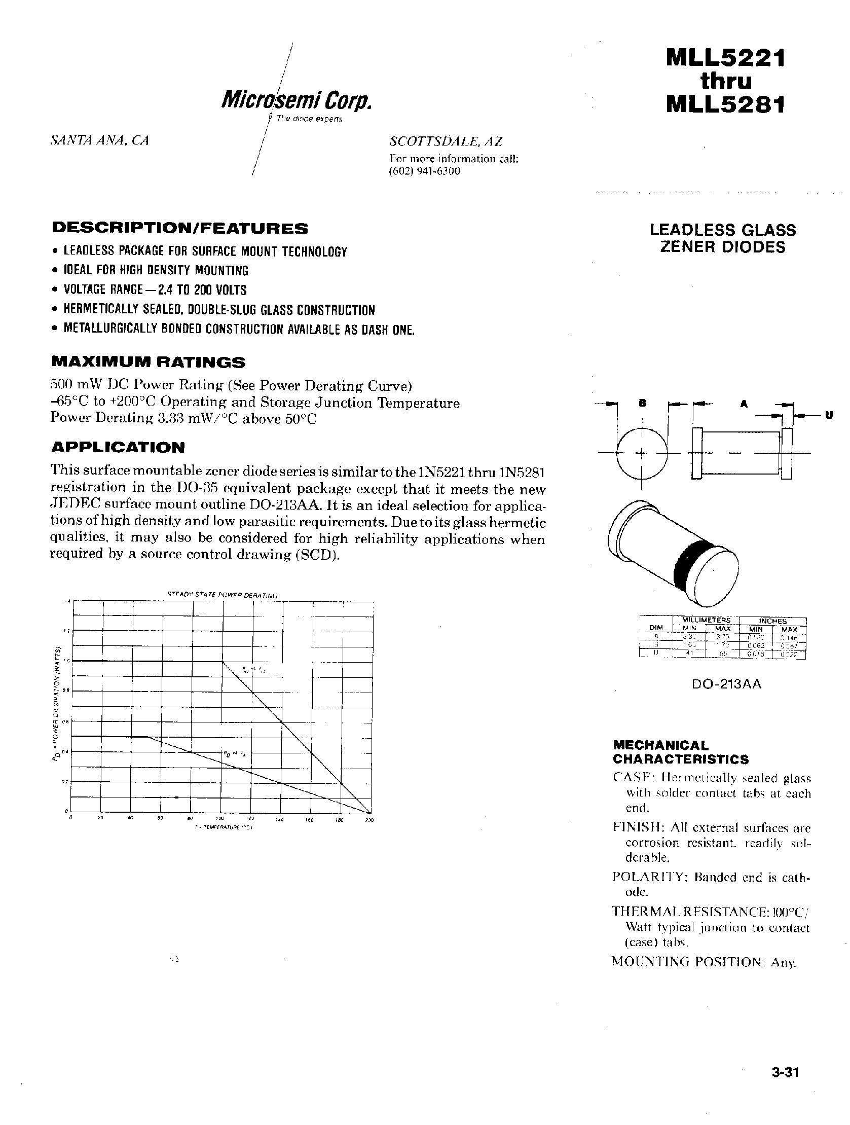 Даташит на микросхему MLL5262 страница 1 Даташит MLL5262 - LEADLESS GLASS ZENER DIODES страница 1