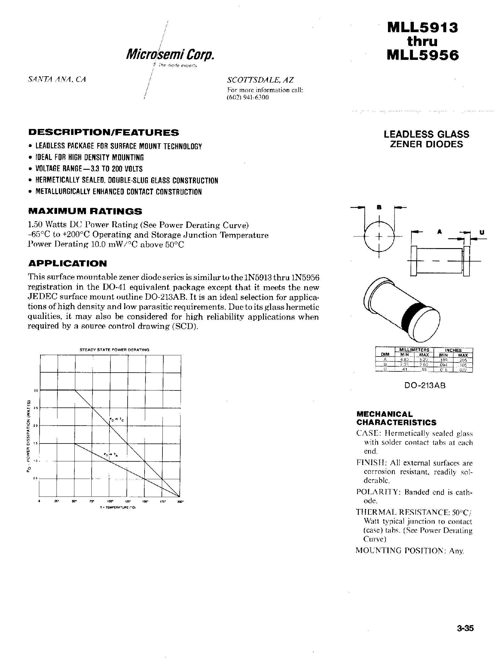 Даташит на микросхему MLL5946 страница 1 Даташит MLL5946 - LEADLESS GLASS ZENER DIODES страница 1