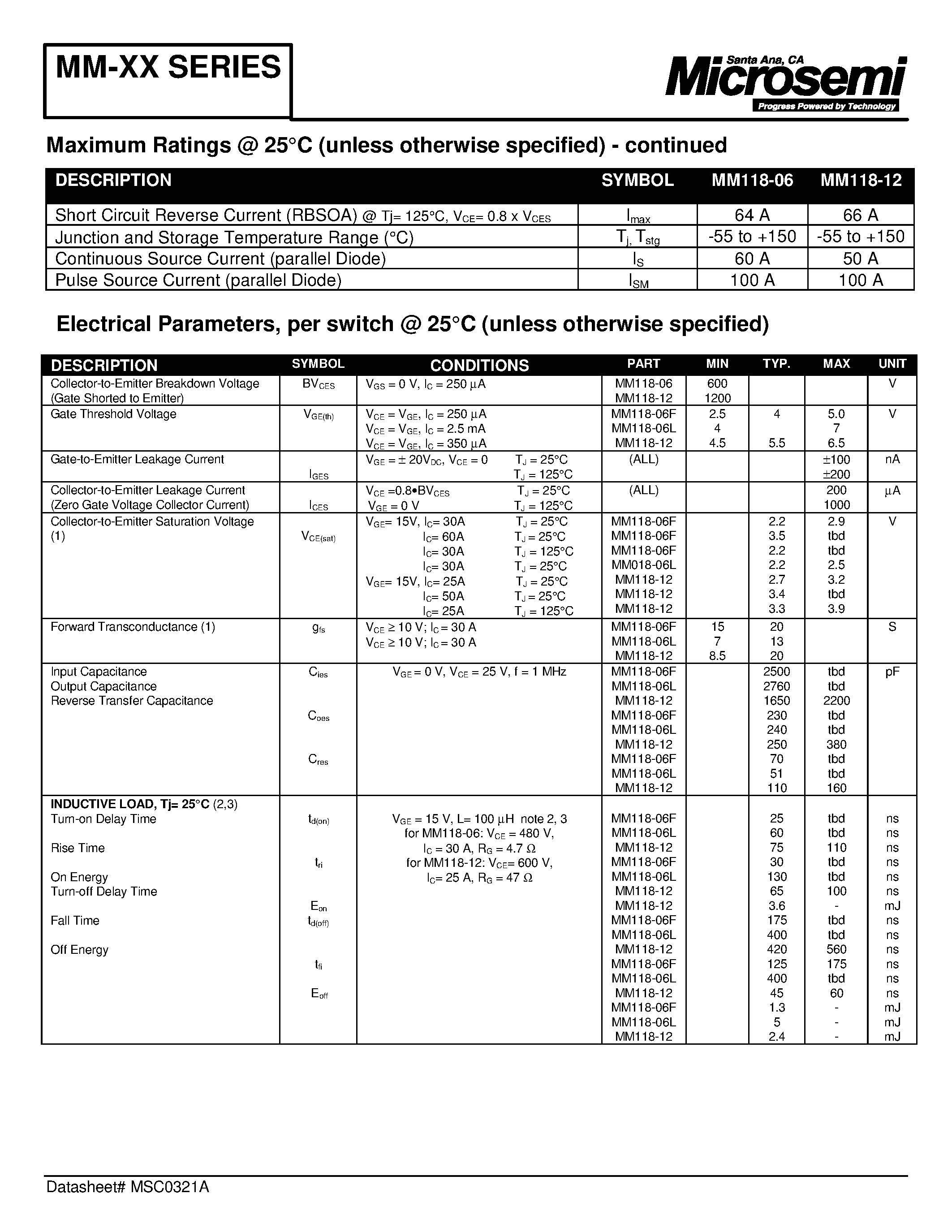 Datasheet MM118-06F - 3 PHASE N-CHANNEL INSULATED GATE BIPOLAR TRANSISTOR IGBT BRIDGE page 2